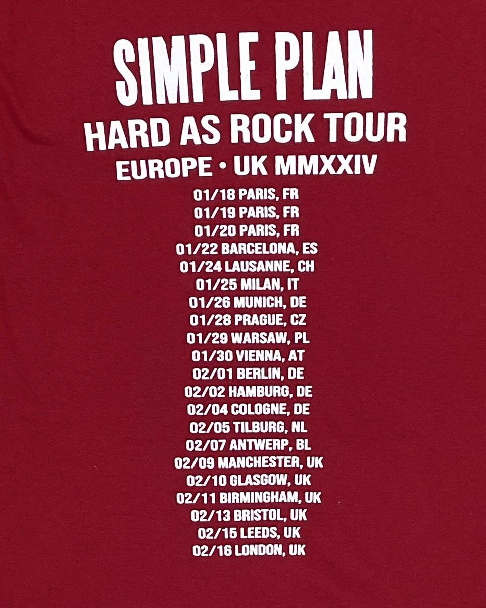 Band Tees Simple Plan Hard As Rock Europe Tour Tshirt Size US M / EU 48-50 / 2 - 4 Thumbnail