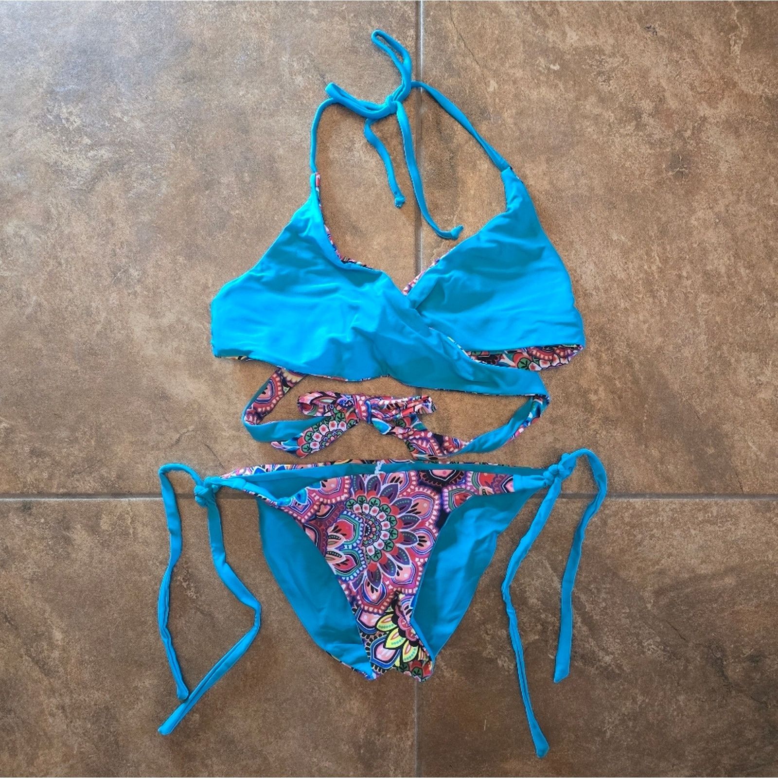 Other Teal Flower | FYS | CoralCoast×Maya Reversible Bikini Set Size ONE SIZE - 3 Thumbnail