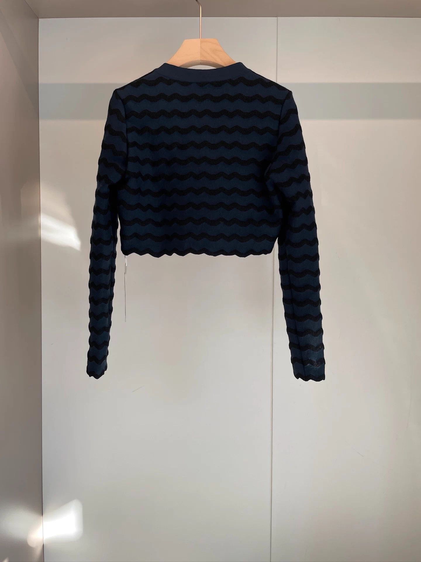 Alaia Alaia Navy Black Stripe Nylon Wool Blend Cardigan IT40 Size S / US 4 / IT 40 - 2 Thumbnail