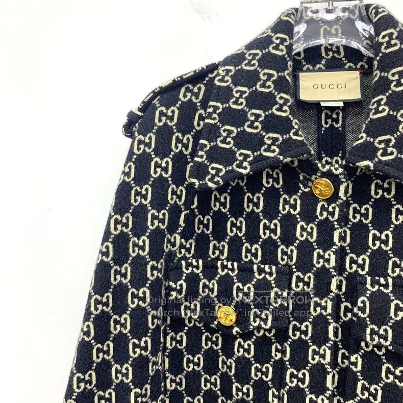 Gucci Gucci Black logo jacquard full print wool lapel cloak jack Size L / US 10 / IT 46 - 3 Thumbnail
