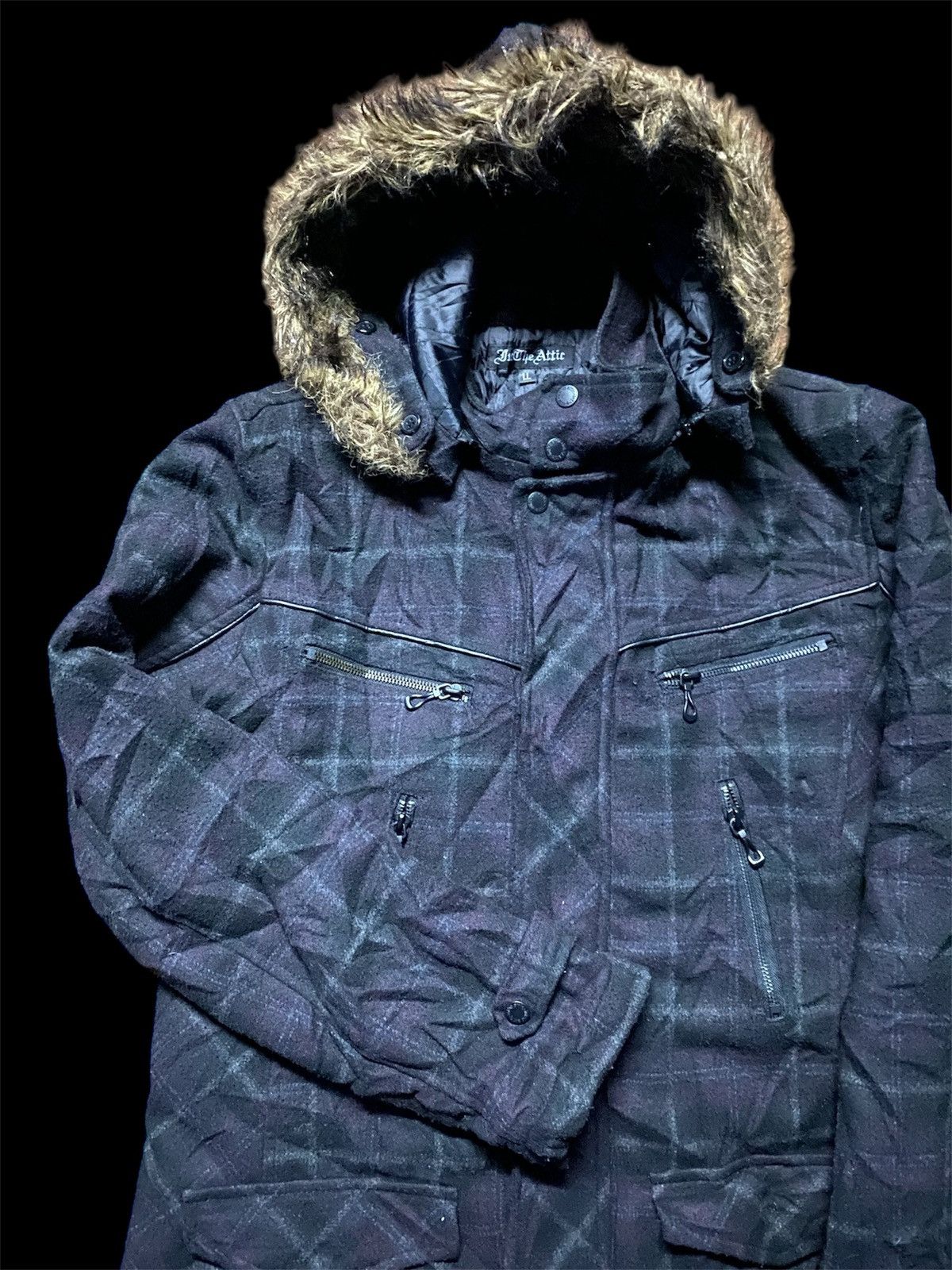 In The Attic In The Attic Faux Fur Plaid Wool Jacket Size US L / EU 52-54 / 3 - 1 Thumbnail