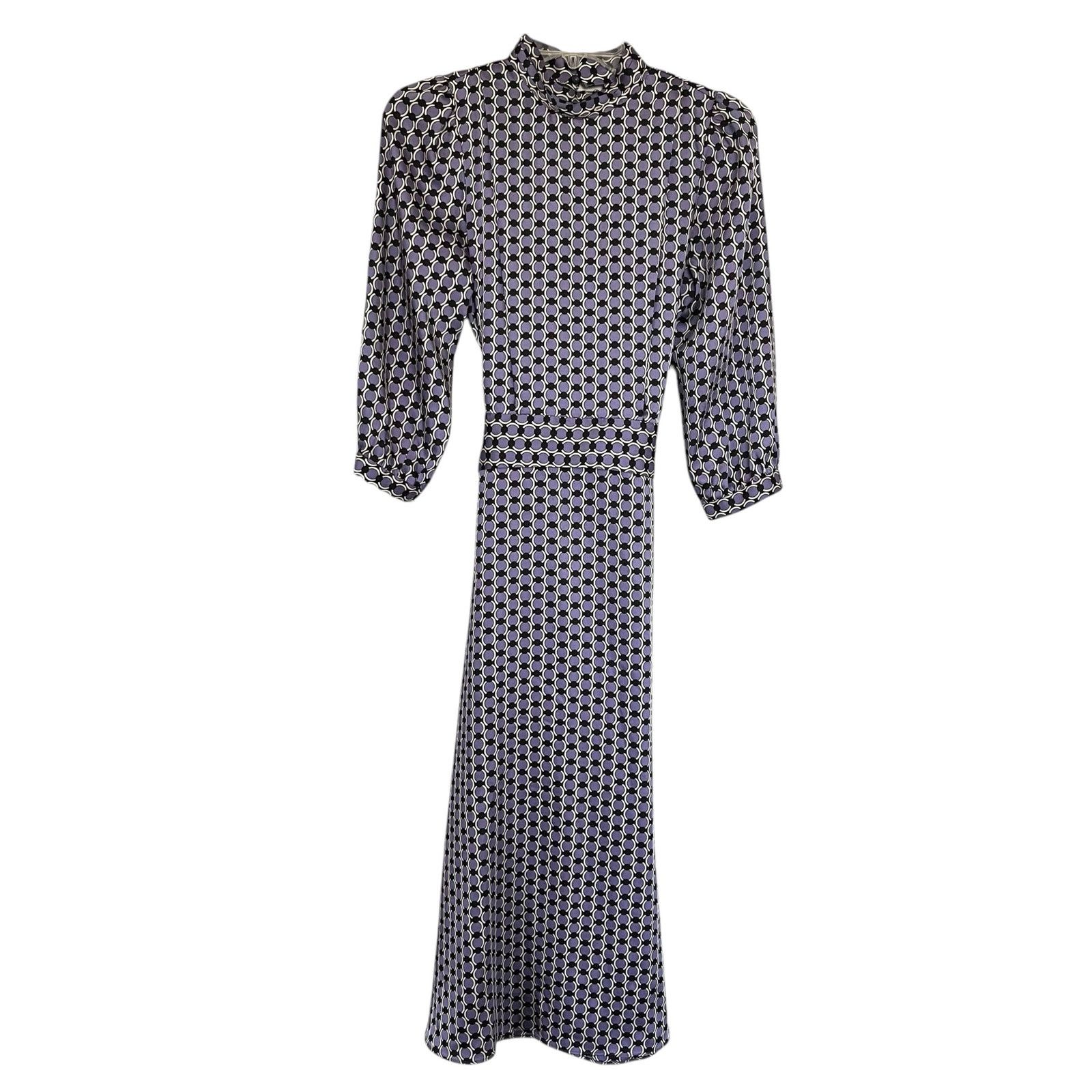 Zara Zara Purple Circle Geometric Print Belted Midi Shirt Dress Size XS / US 0-2 / IT 36-38 - 3 Thumbnail