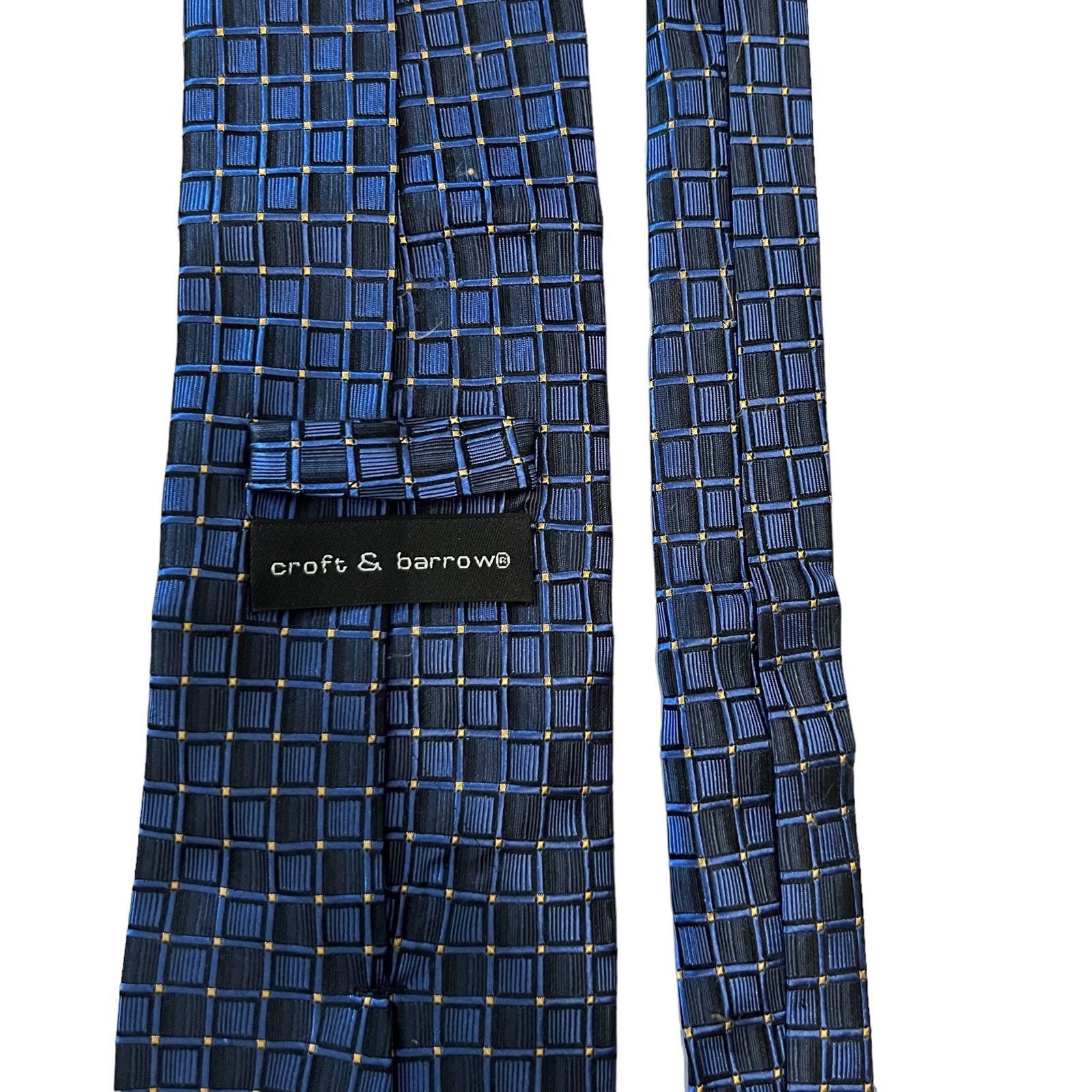 Croft & Barrow Croft & Barrow Blue Navy Yellow Square Windowpane Silk Tie Size ONE SIZE - 6 Thumbnail