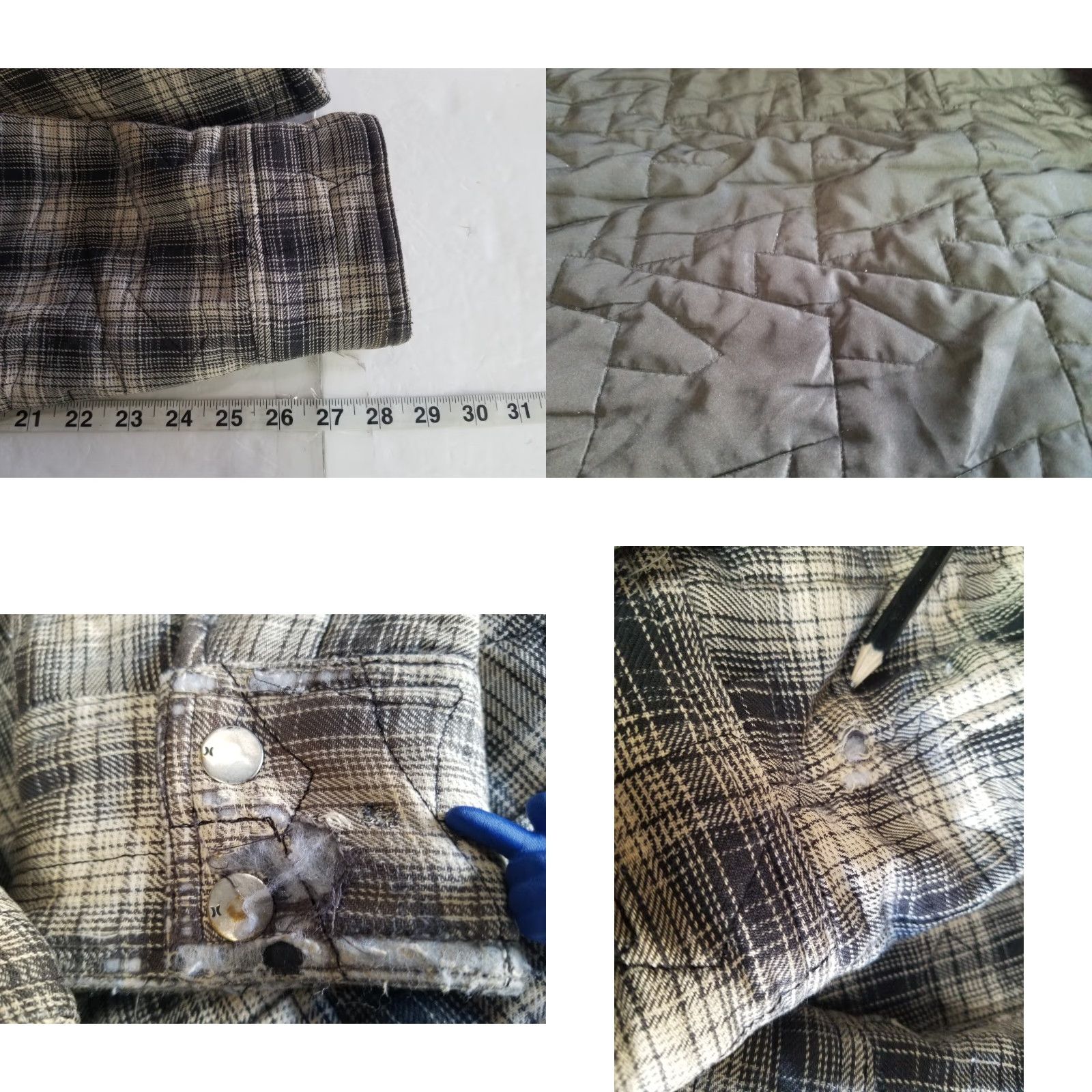 Hurley VINTAGE Hurley Shirt Shacket Mens XL Gray Plaid Fleece-Lined Mid-Length Jacket With Button See Sleeves Clothing Size US XL / EU 56 / 4 - 8 Thumbnail