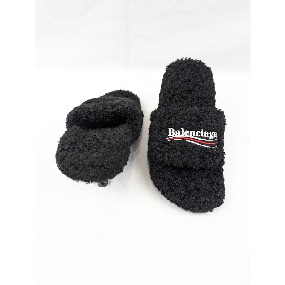 Balenciaga o1rshd1 Furry Sandals M80 in Black/White/Red Size US 10 / IT 40 - 19 Thumbnail
