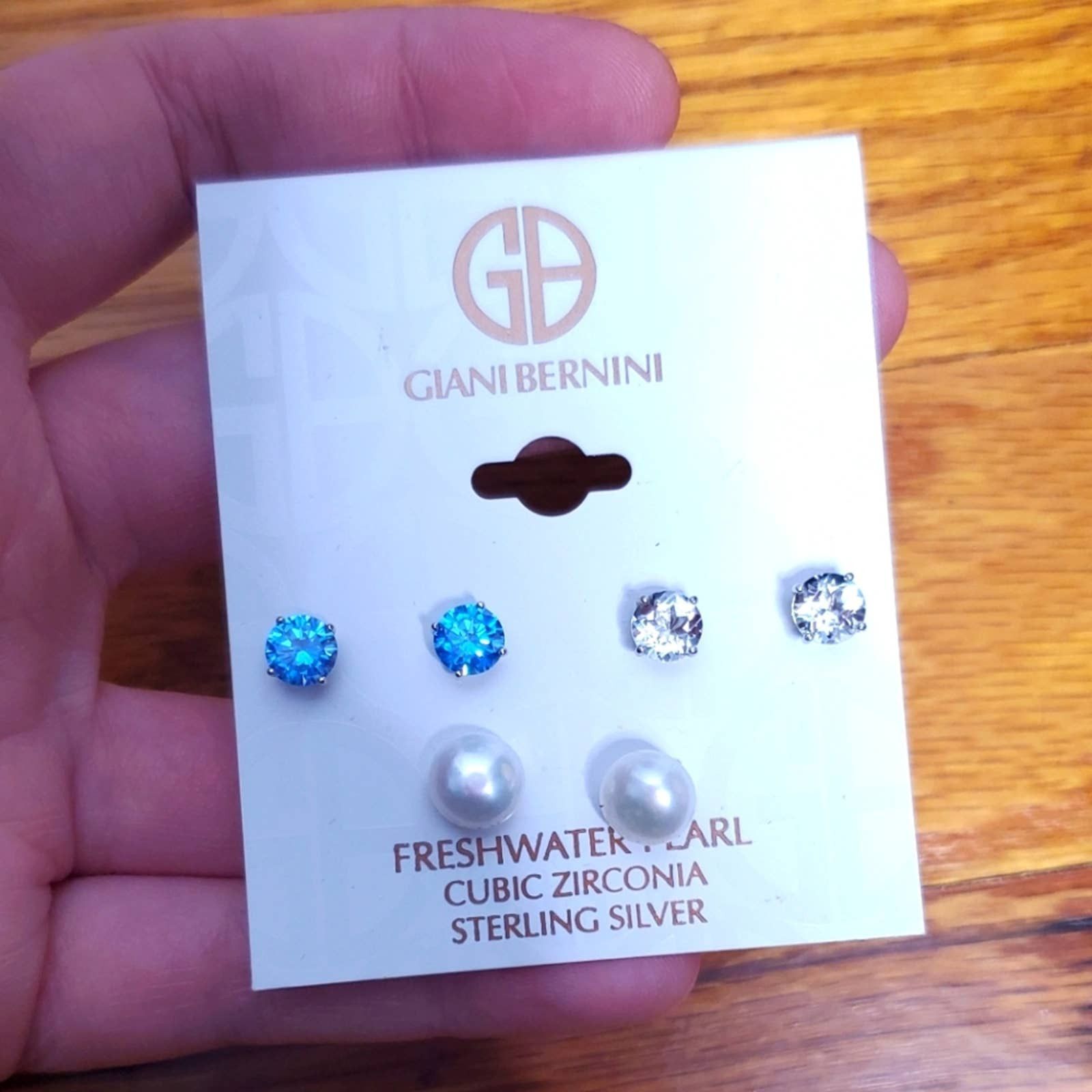 GIANI BERNINI Set Pearl White Topaz Cubic Zirconia Studs