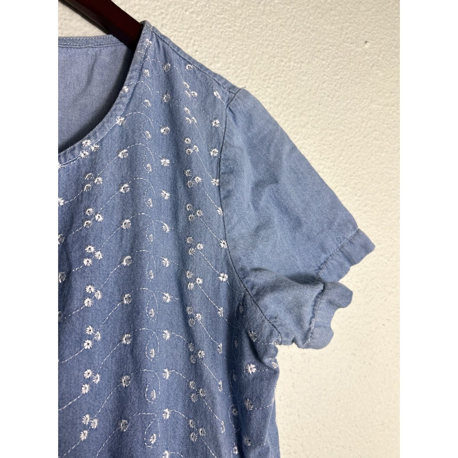Vintage VINTAGE Chambray Women’s Medium Dress Blue Floral Elastic Waist Ankle Length Size M / US 6-8 / IT 42-44 - 4 Thumbnail