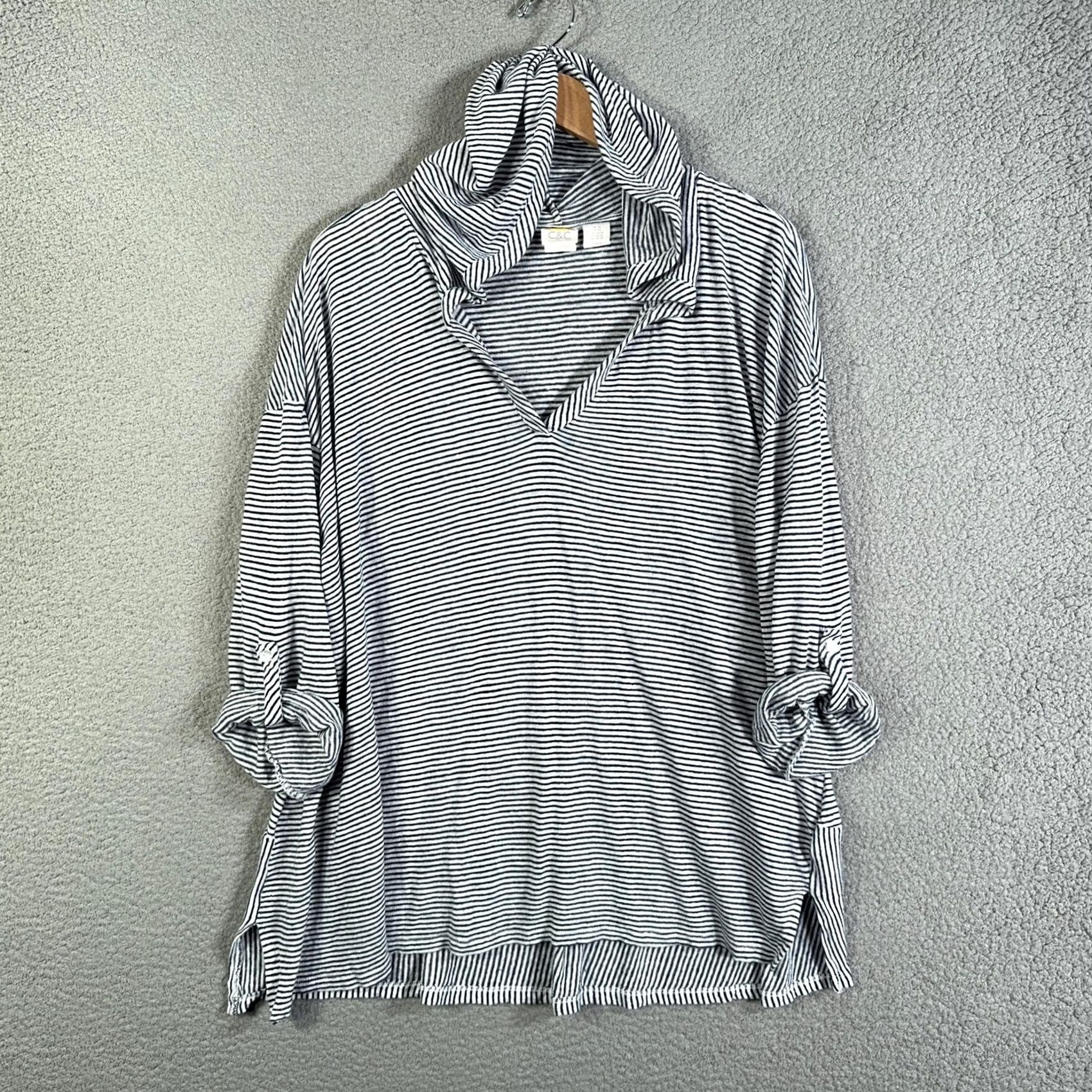 Vintage VINTAGE C&C California Hoodie Womens 3X Blue White Stripe 100% Linen V-Neck Tunic Top Size XXL / US 16-18 / IT 52-54 - 2 Thumbnail