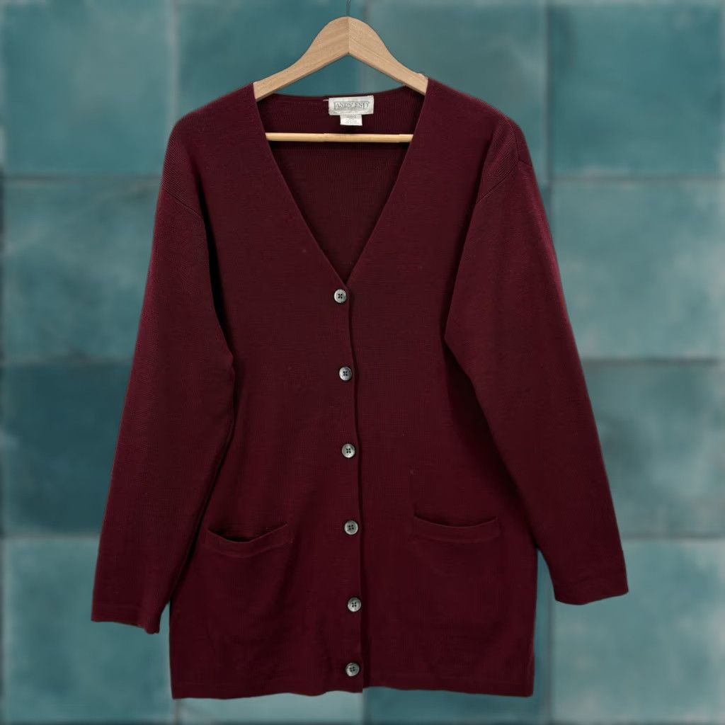 Lands' End Vintage Lands' End Cardigan Sweater Womens M Red 100% Wool V-Neck Button Pocket Knit Size M / US 6-8 / IT 42-44 - 1 Thumbnail