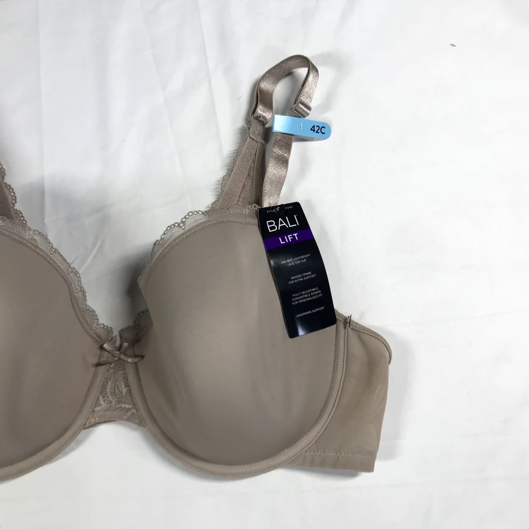 Vintage Bali Bra 42C Unlined Underwire Over the Taupe Lace Trim DFC580 NWT Size ONE SIZE - 3 Thumbnail