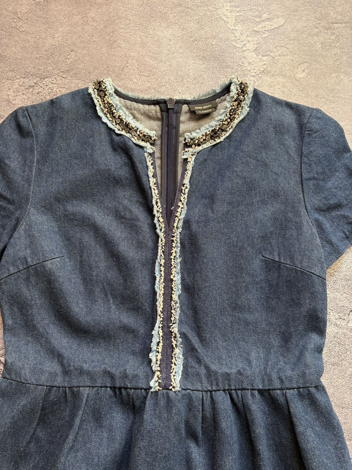 Miss Sixty Crazy 00s Miss Sixty Y2K Distressed Rhinestones Denim Dress Size L / US 10 / IT 46 - 4 Thumbnail