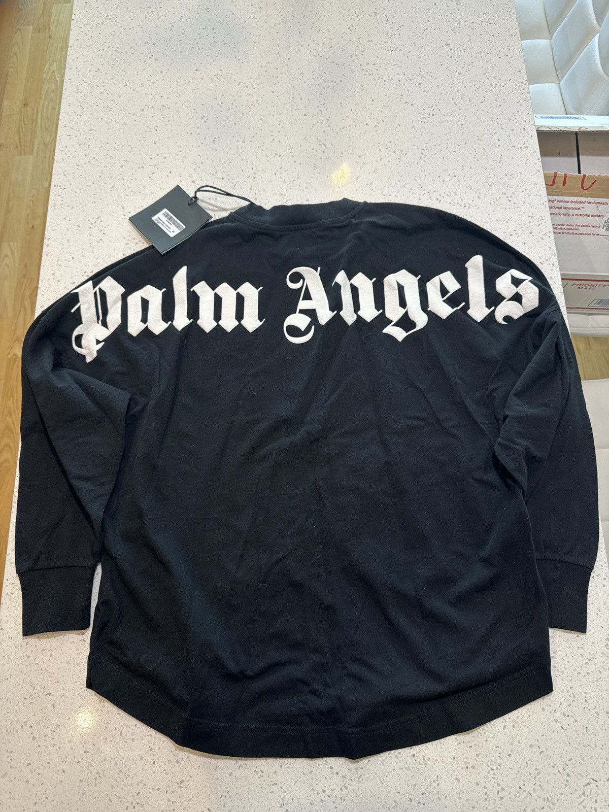 image of Palm Angels Palm Angles Neck Logo Long Sleeve Black Tee, Men's (Size XS)