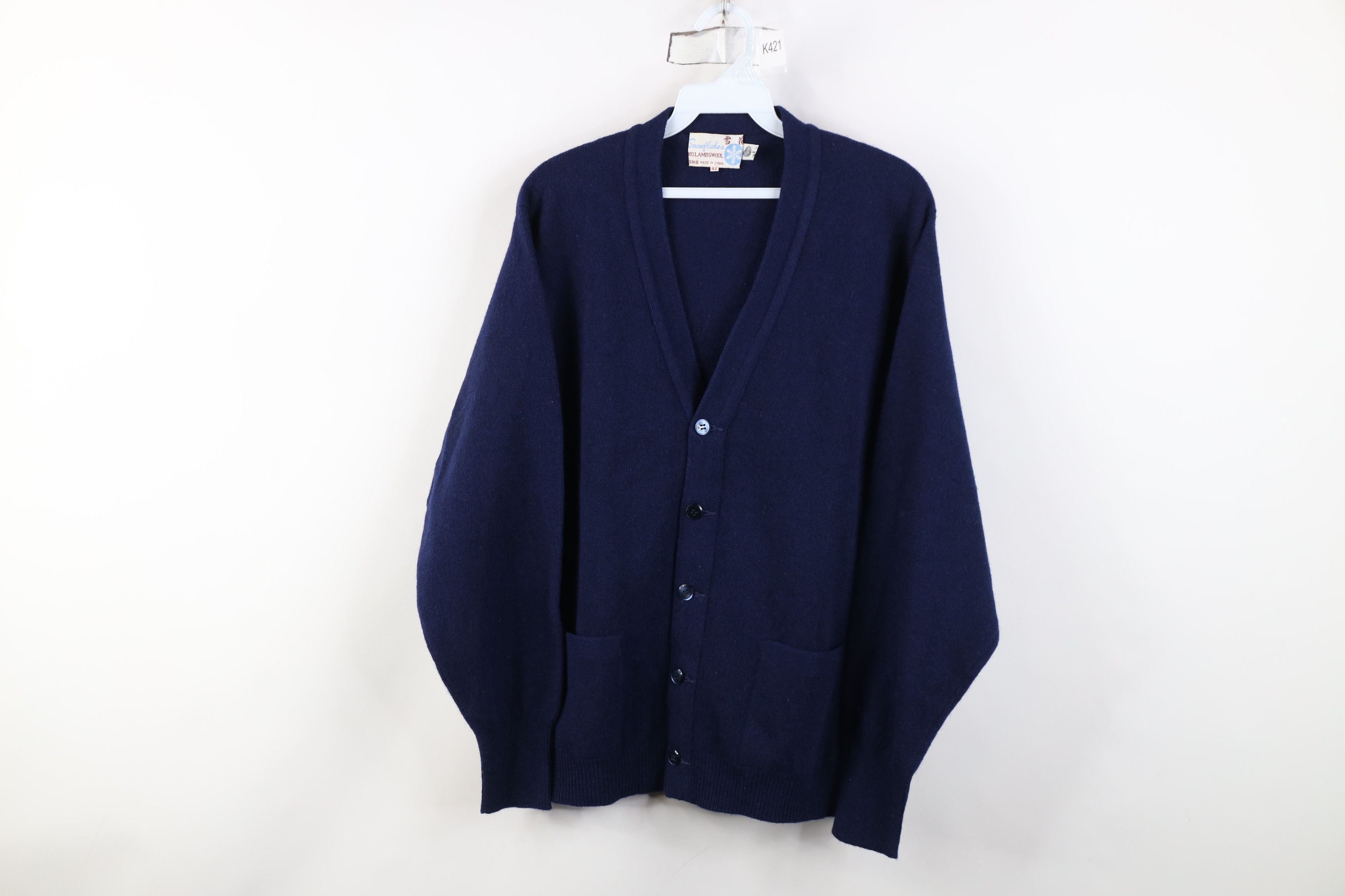 Vintage Vintage 70s Streetwear Lambswool Cardigan Sweater Navy Blue Size US XXL / EU 58 / 5 - 1 Thumbnail
