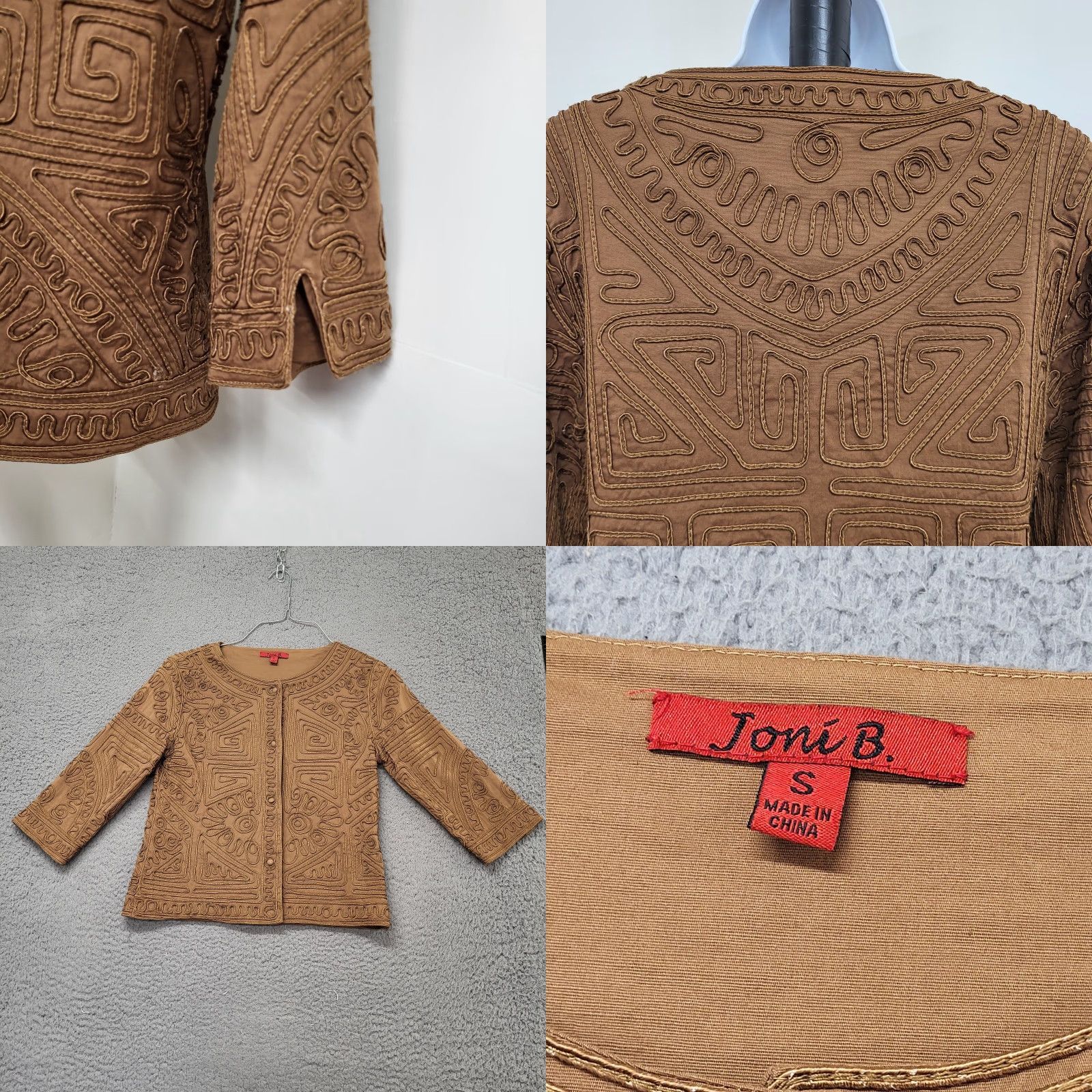Vintage Joni B. Jacket Women's Small Brownish Gold Lined Split Sleeve Fabric Trim Button Size S / US 4 / IT 40 - 8 Thumbnail