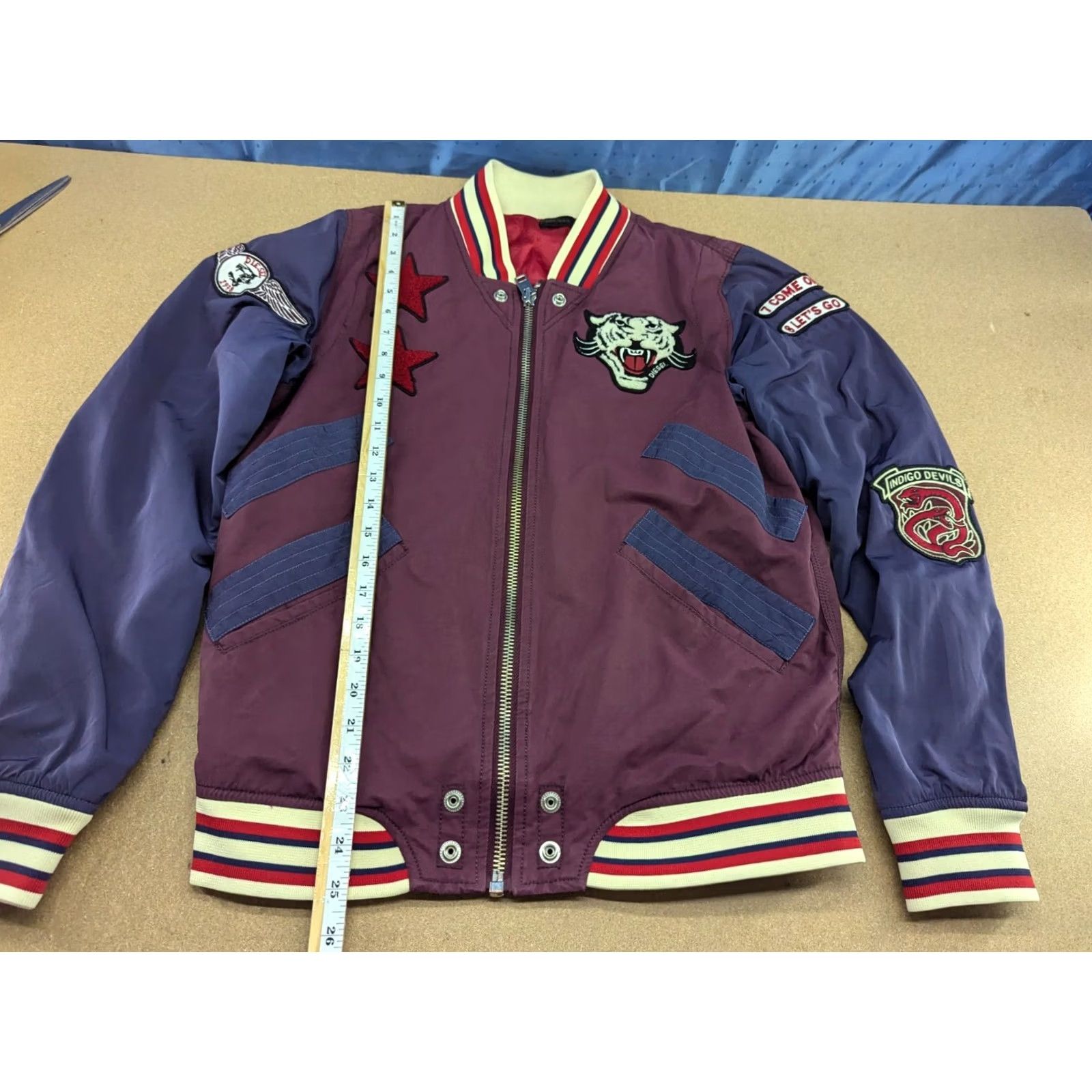 Diesel Diesel J-Tendency Varsity Jacket Mens Size S Indigo Devils Bomber Red Blue Small Jacket Size US S / EU 44-46 / 1 - 5 Thumbnail