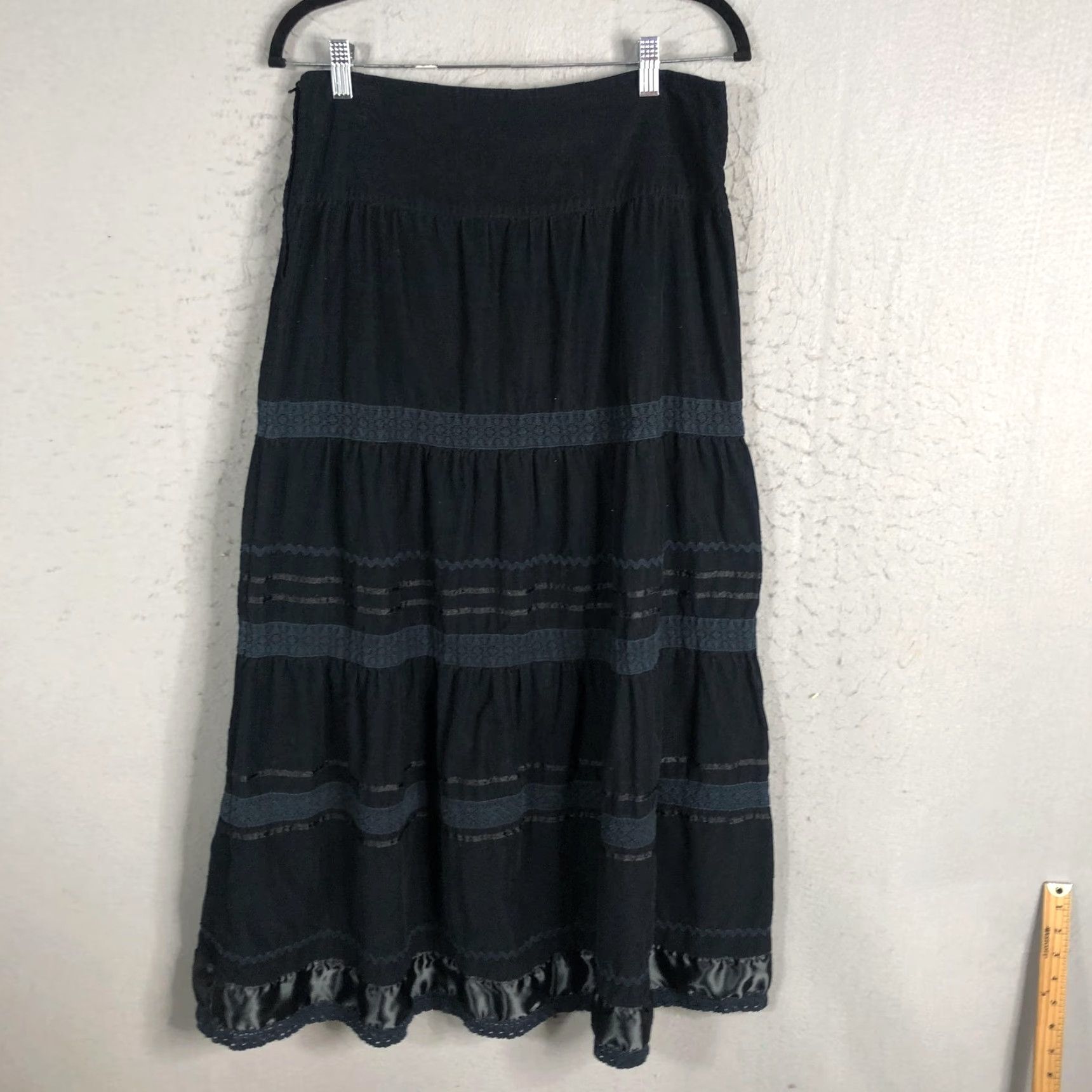 Boston Proper VINTAGE Boston Proper Skirt Womens 8 Black Maxi Corduroy Lace Boho Peasant Whimsigoth Size 30" / US 8 / IT 44 - 2 Thumbnail