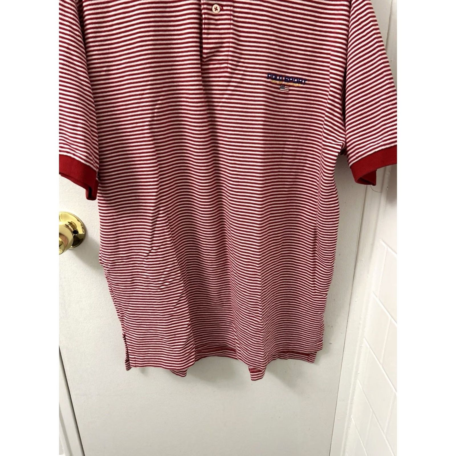 Polo Ralph Lauren VINTAGE Polo Sport Ralph Lauren Shirt Mens L Red White Striped Cotton Pique S/S Size US L / EU 52-54 / 3 - 3 Thumbnail