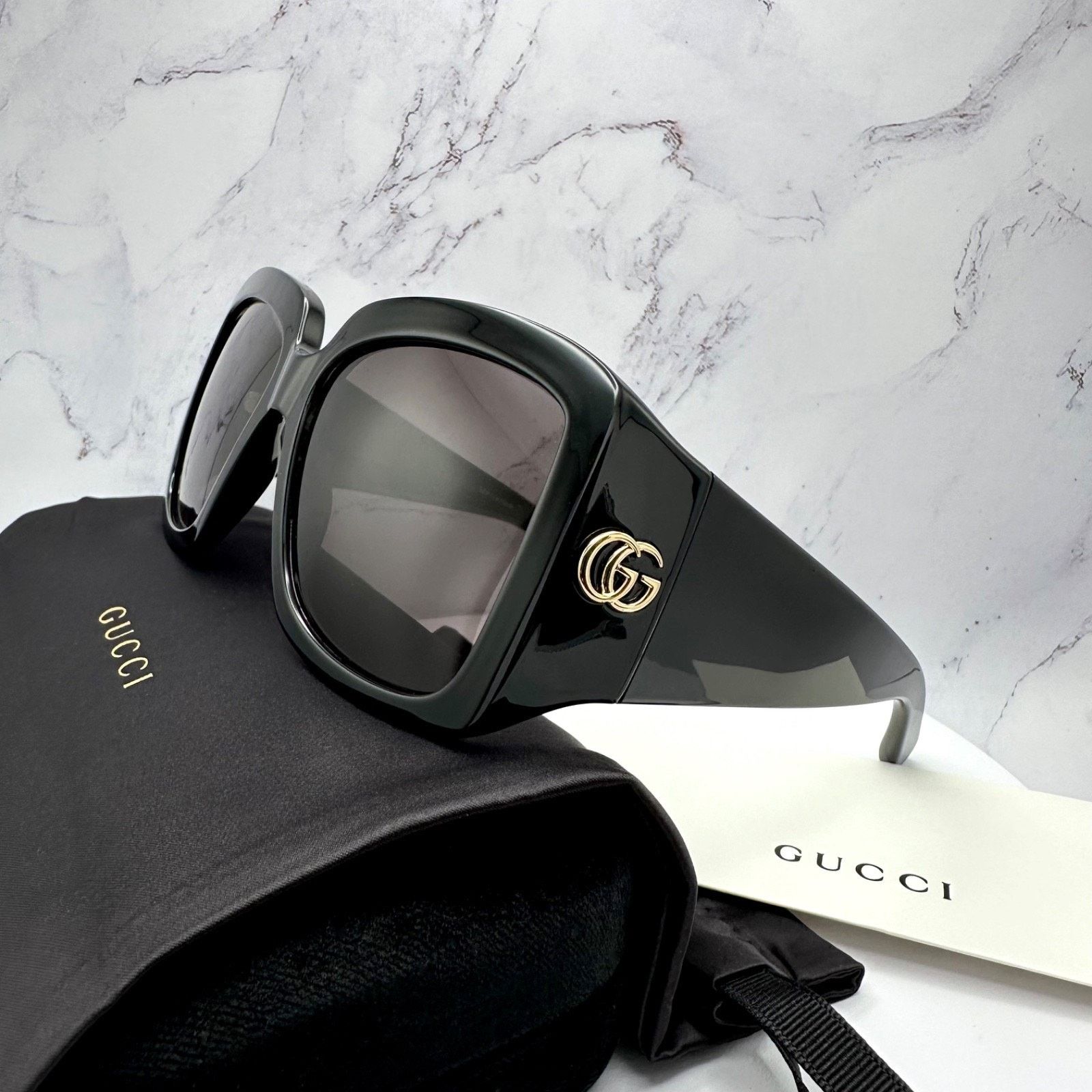 Gucci New GUCCI Sunglasses Wrap Square Black Gold Metal Authentic Size ONE SIZE - 6 Thumbnail