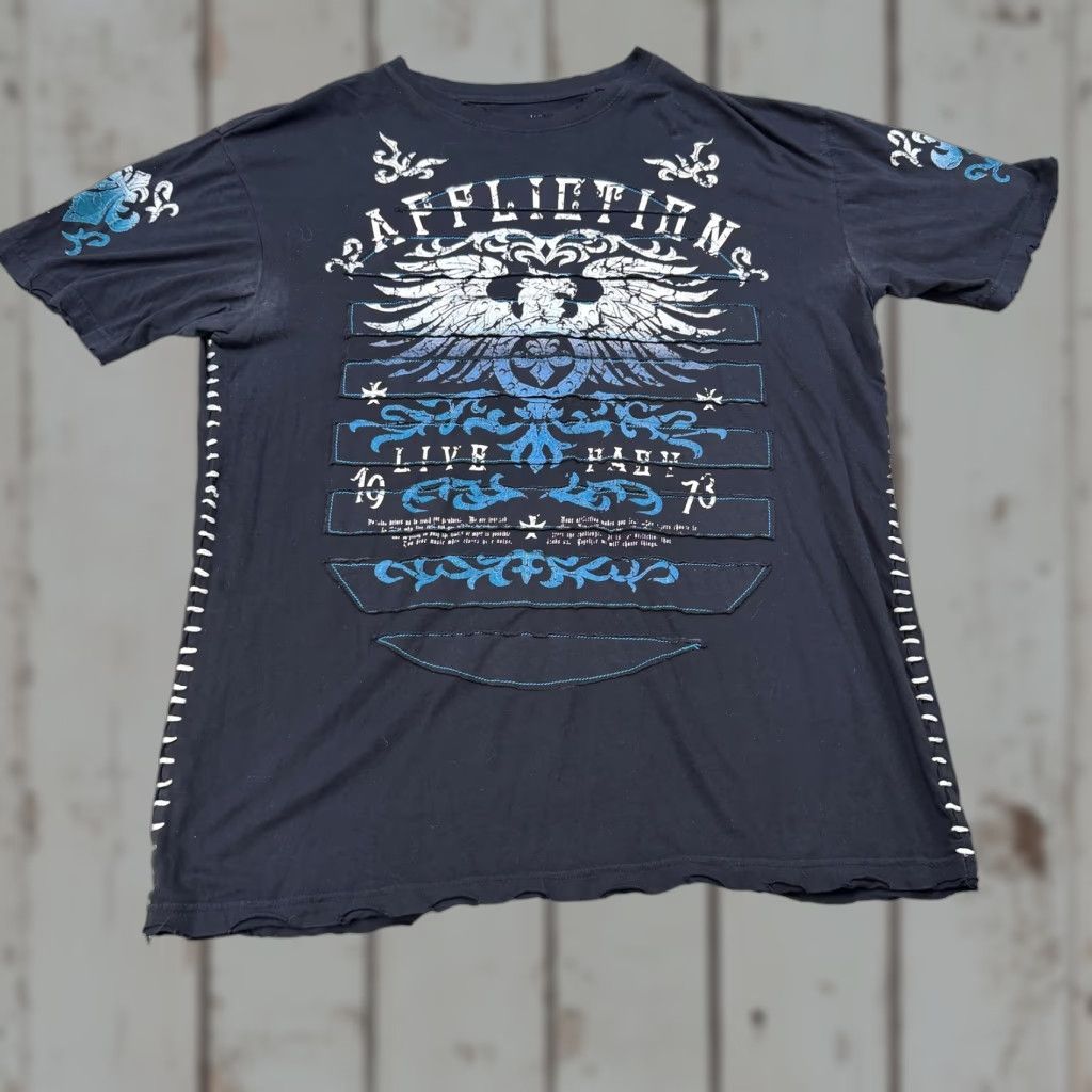 Affliction Affliction Shirt 2XL Black Graphic Print Skull Wings Live Fast 1973 Mens USA Size US XXL / EU 58 / 5 - 1 Thumbnail