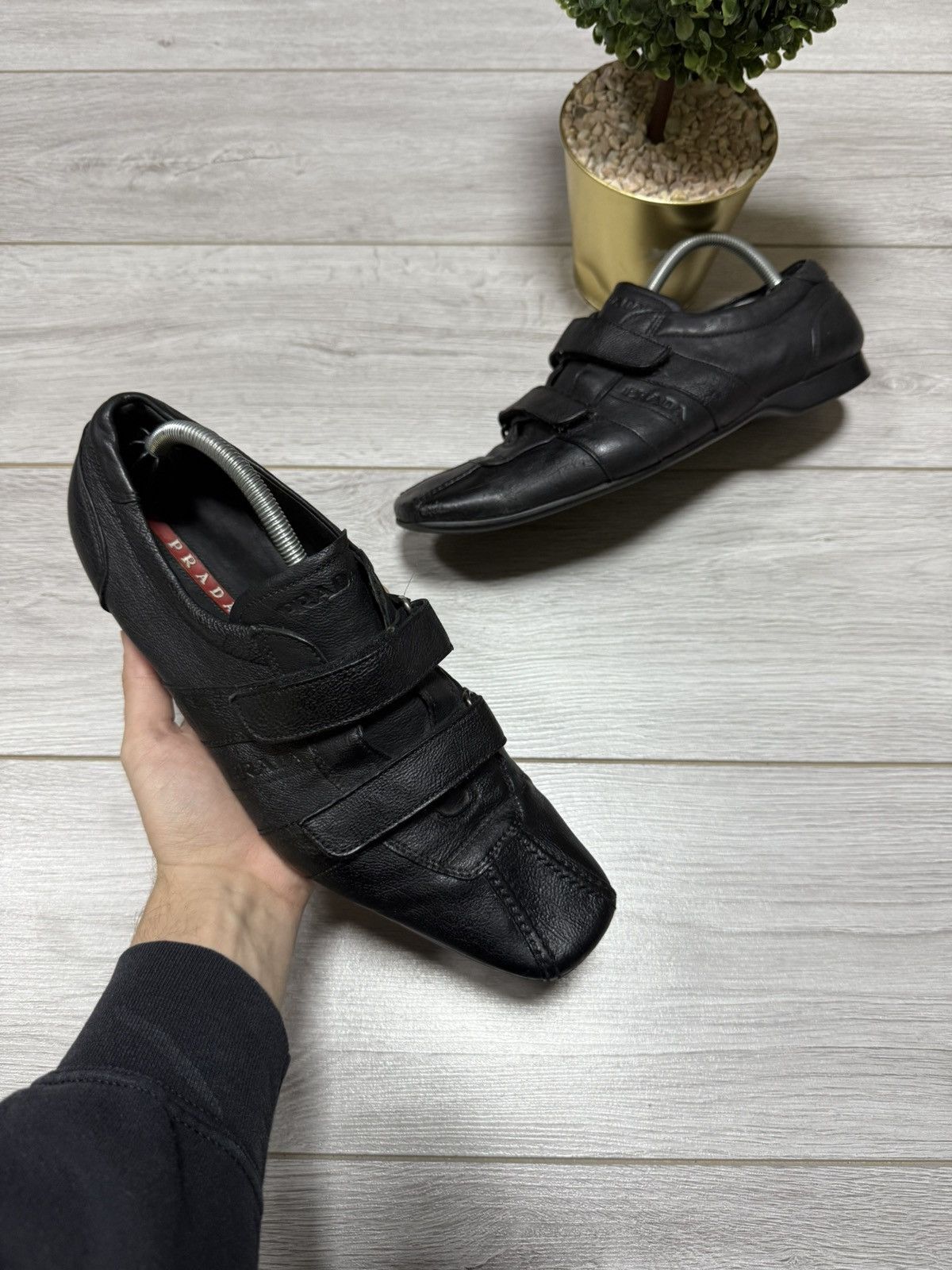 Prada leather shoes velcro sneakers