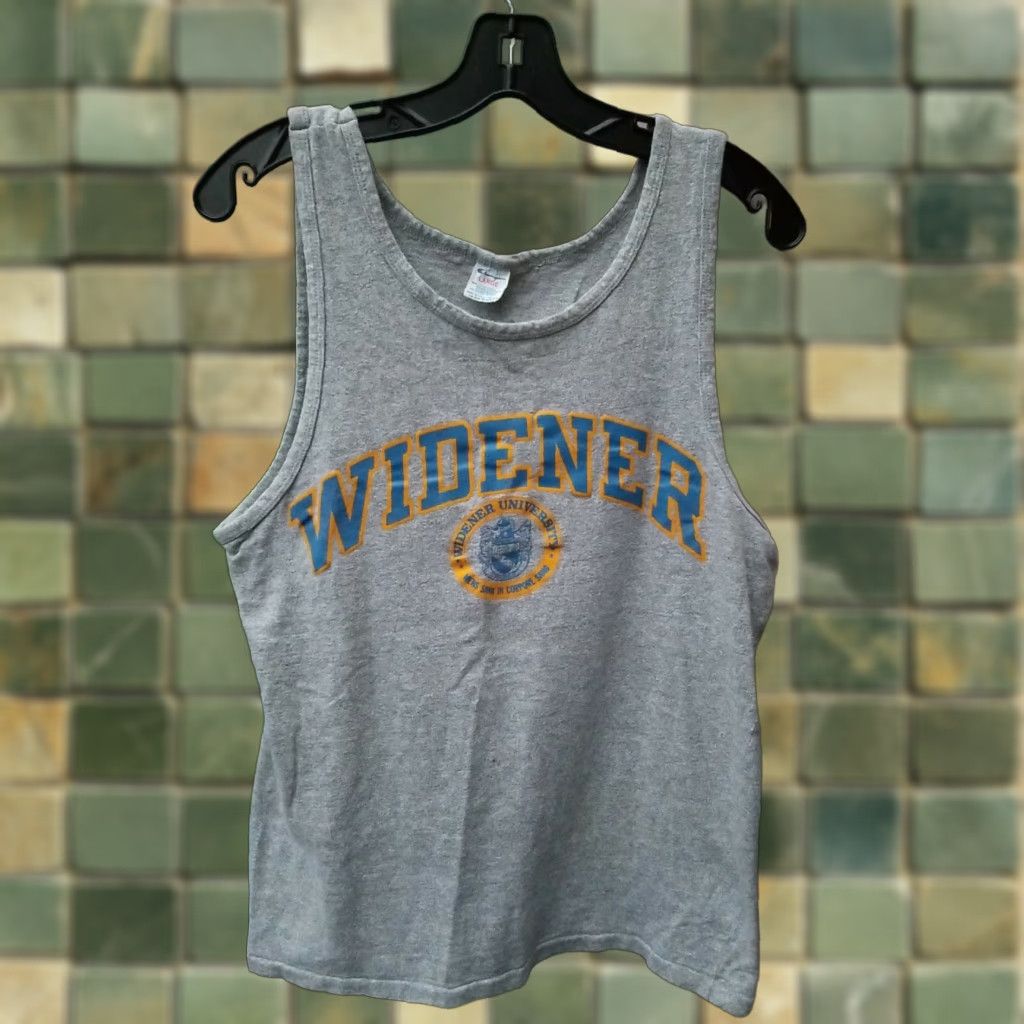 Champion vtg 80s usa CHAMPION widener university Tank top L Gray Mens Parade USA Theme Chest 18 Length 25.5 90s Decade Vintage Reversible Weave Shirt Size US L / EU 52-54 / 3 - 1 Thumbnail