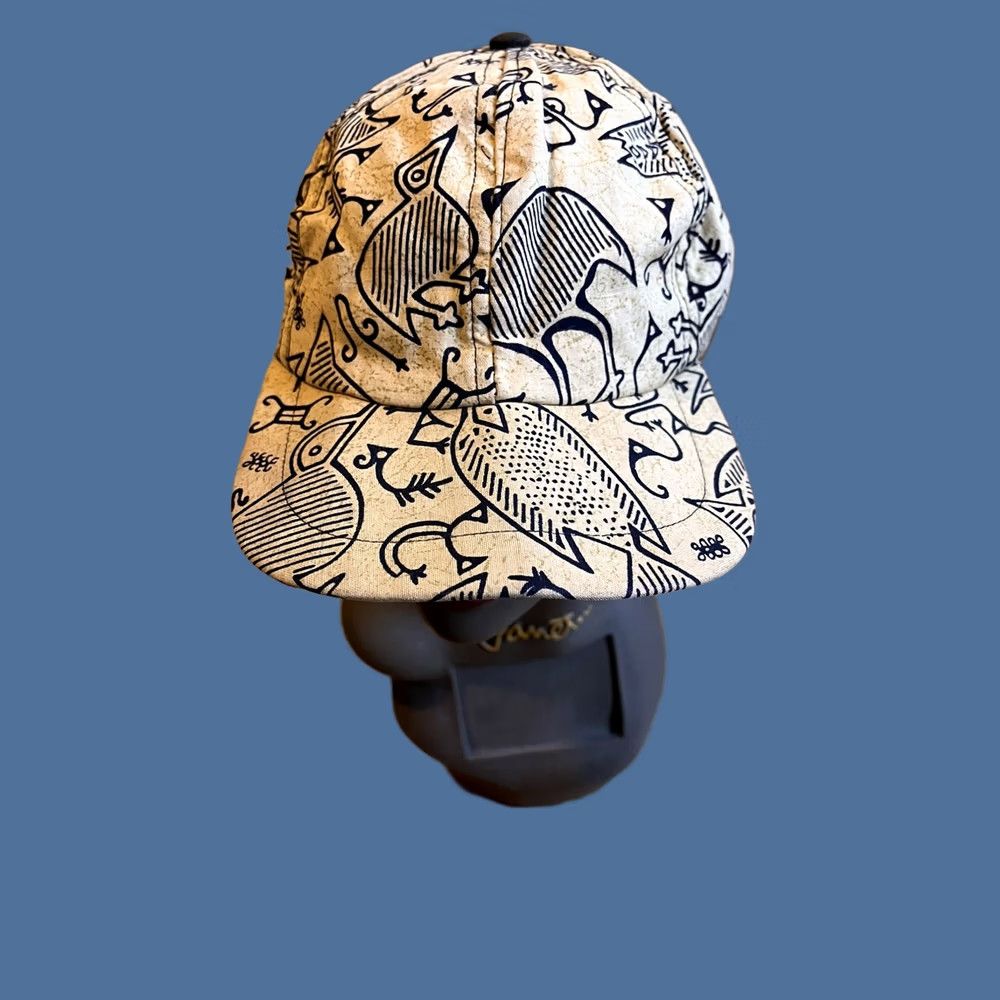 Vintage Tribal Bird Fish Glyph Snapback Hat Cap Beige 90s Size ONE SIZE - 1 Thumbnail
