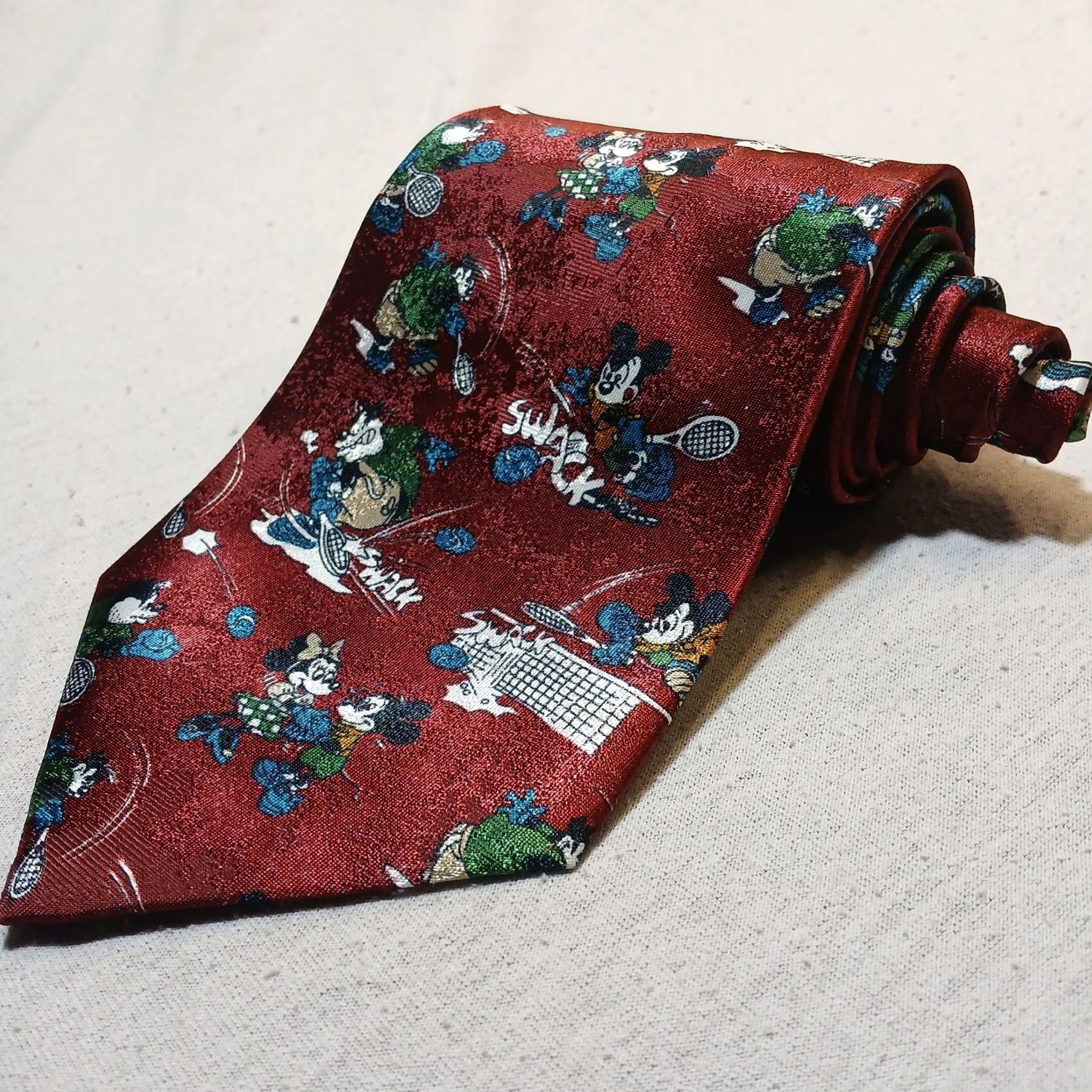 Mickey Unlimited VINTAGE Mickey Unlimited Disney Tie Burgundy Red Polyester 57"-60" Adjustable Logo Men Adult Boys Mens Girls Womens Size ONE SIZE - 2 Thumbnail
