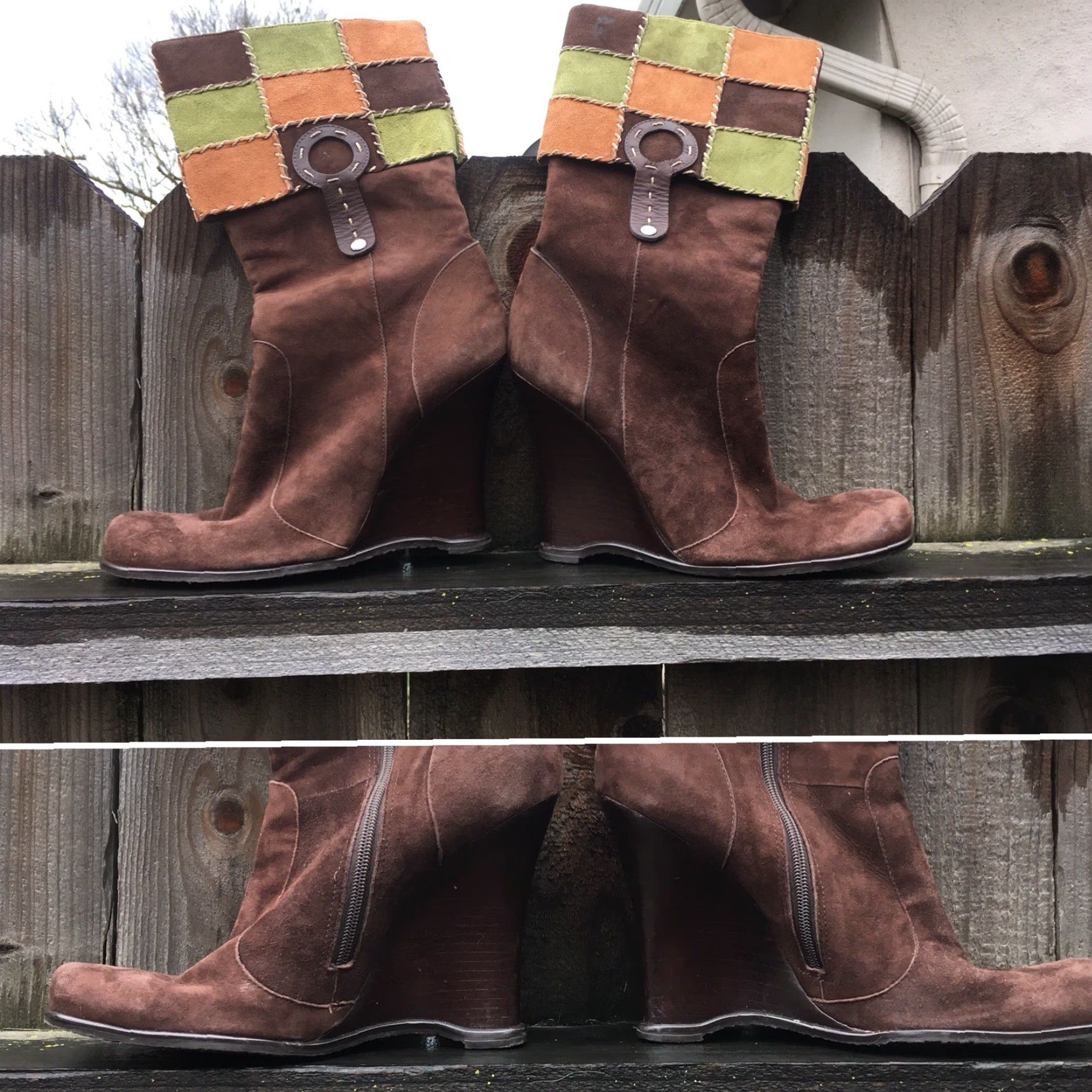 Vince Camuto Vince Camuto Boots Patchwork Suede Mid-Calf Wedge Brown 5.5B Womens Shoes Size US 6 / IT 36 - 5 Thumbnail