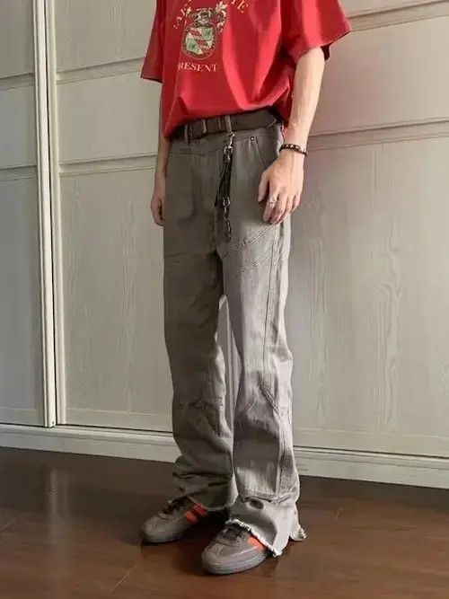 Wide leg open front gray jeans