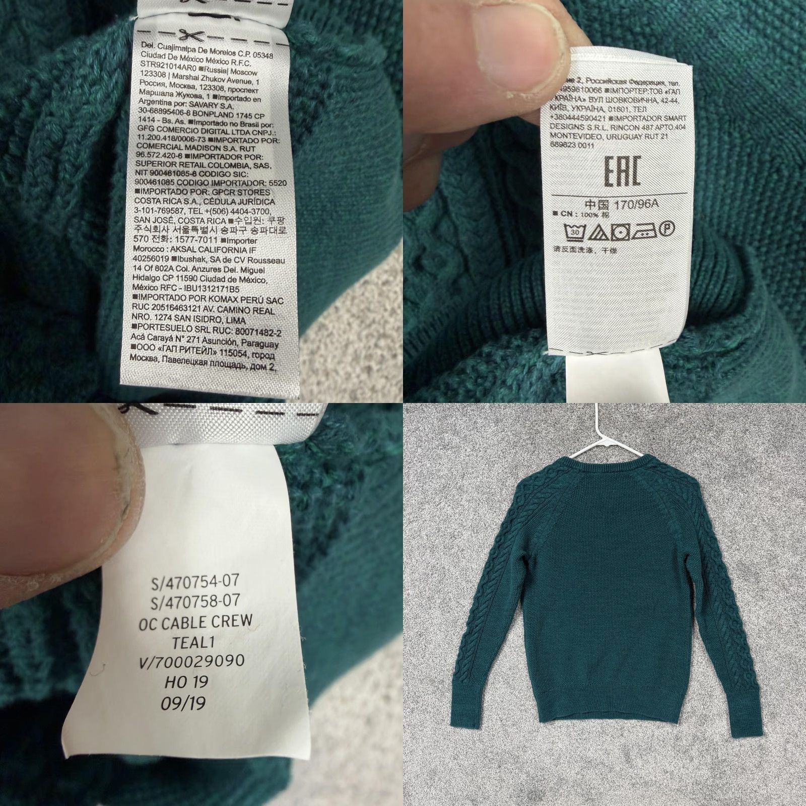 Gap VINTAGE Gap Sweater Womens M Teal Cable Knit Crew Neck Cotton Layering Preppy Pullover Size M / US 6-8 / IT 42-44 - 8 Thumbnail