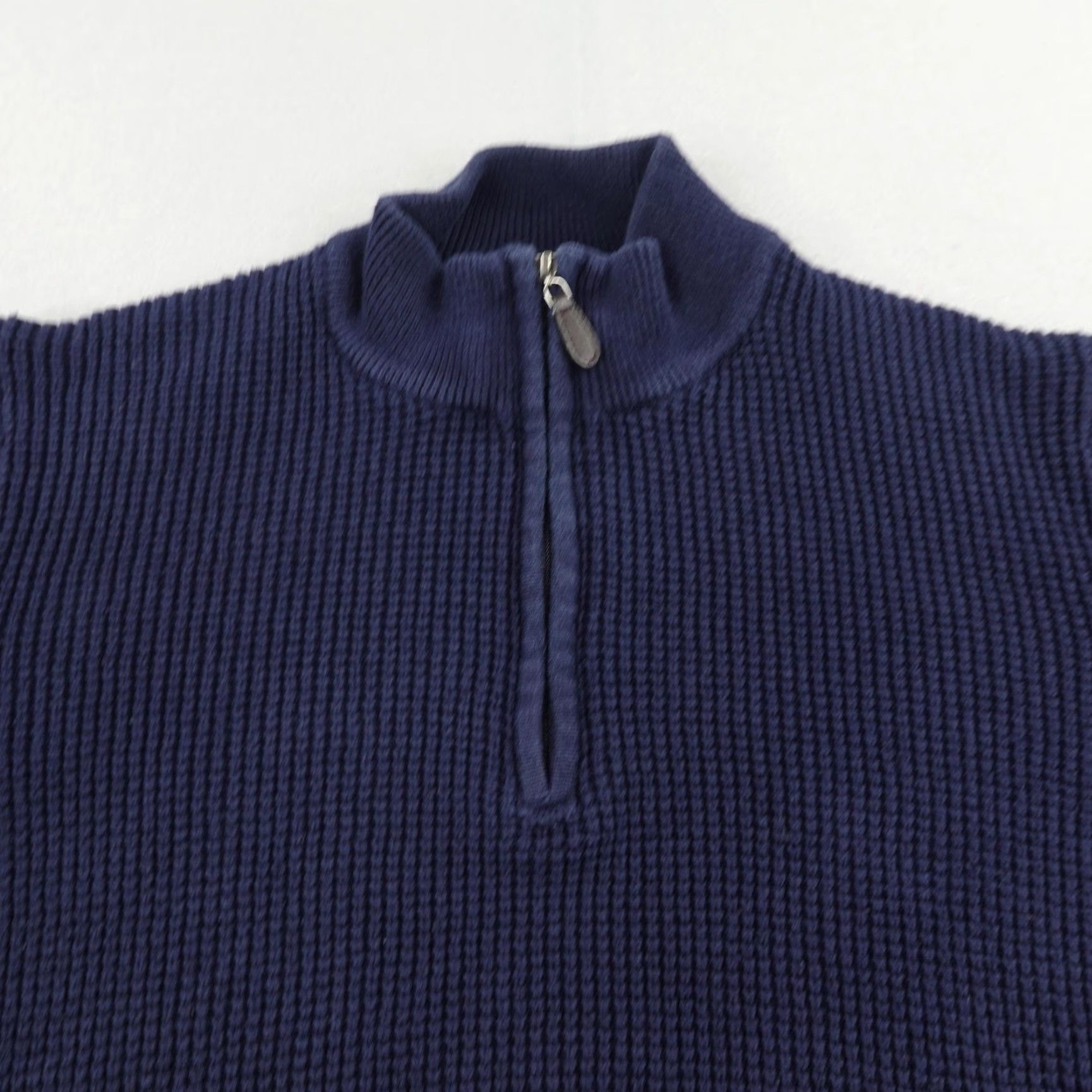 Vintage VINTAGE L.L. Bean Sweater Mens Large Blue Knit 1/4 Zip Cotton Cashmere Waffle Neck Pullover Size US L / EU 52-54 / 3 - 2 Thumbnail