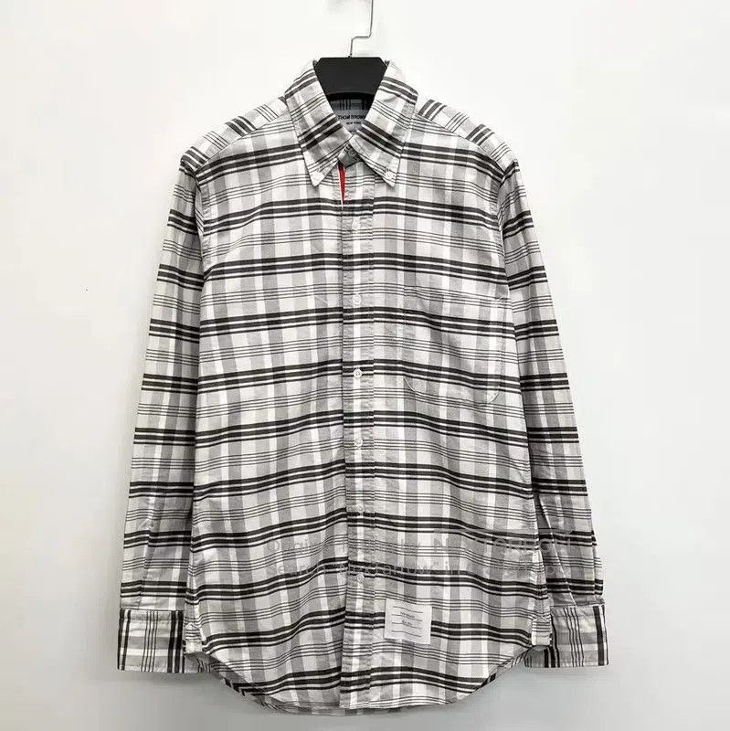 Thom Browne Gray Plaid Cotton Blend Shirt .