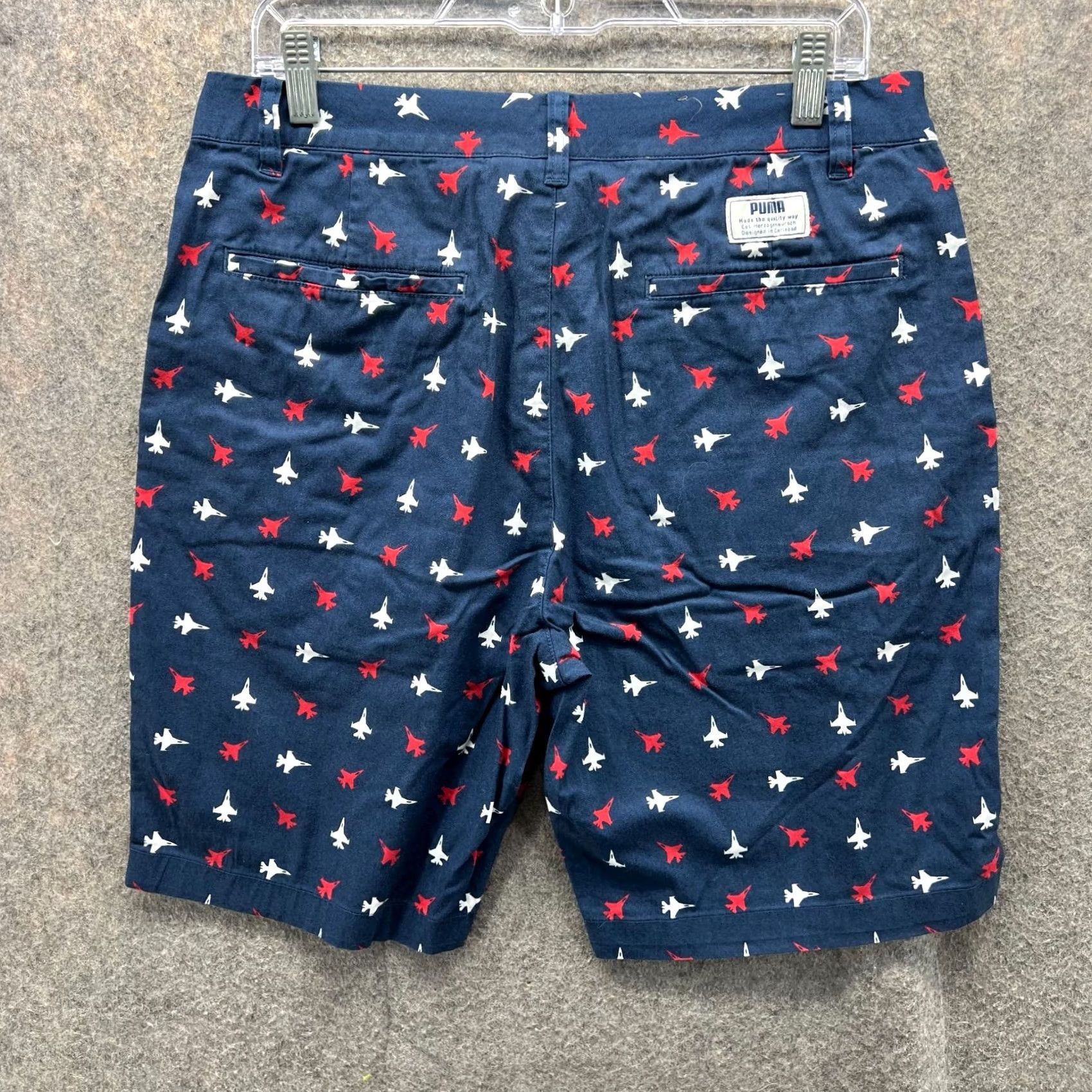 Puma PUMA Shorts Men 32 Adult Blue Navy Chino Flat Front Casual AOP Pattern Solid Wallie Jets Regular Inseam 9 in Mens Size US 32 / EU 48 - 5 Thumbnail