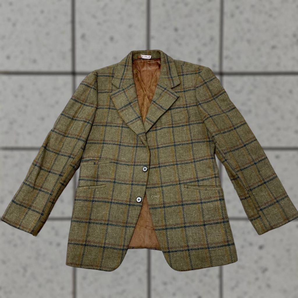 Vintage VINTAGE Hitex Blazer Wool Tweed Plaid Lined 1970s Mustard M Single-Breasted 3-Button notched lapel Unisex Adults Jacket Coat Mens Womens Size 40R - 1 Thumbnail