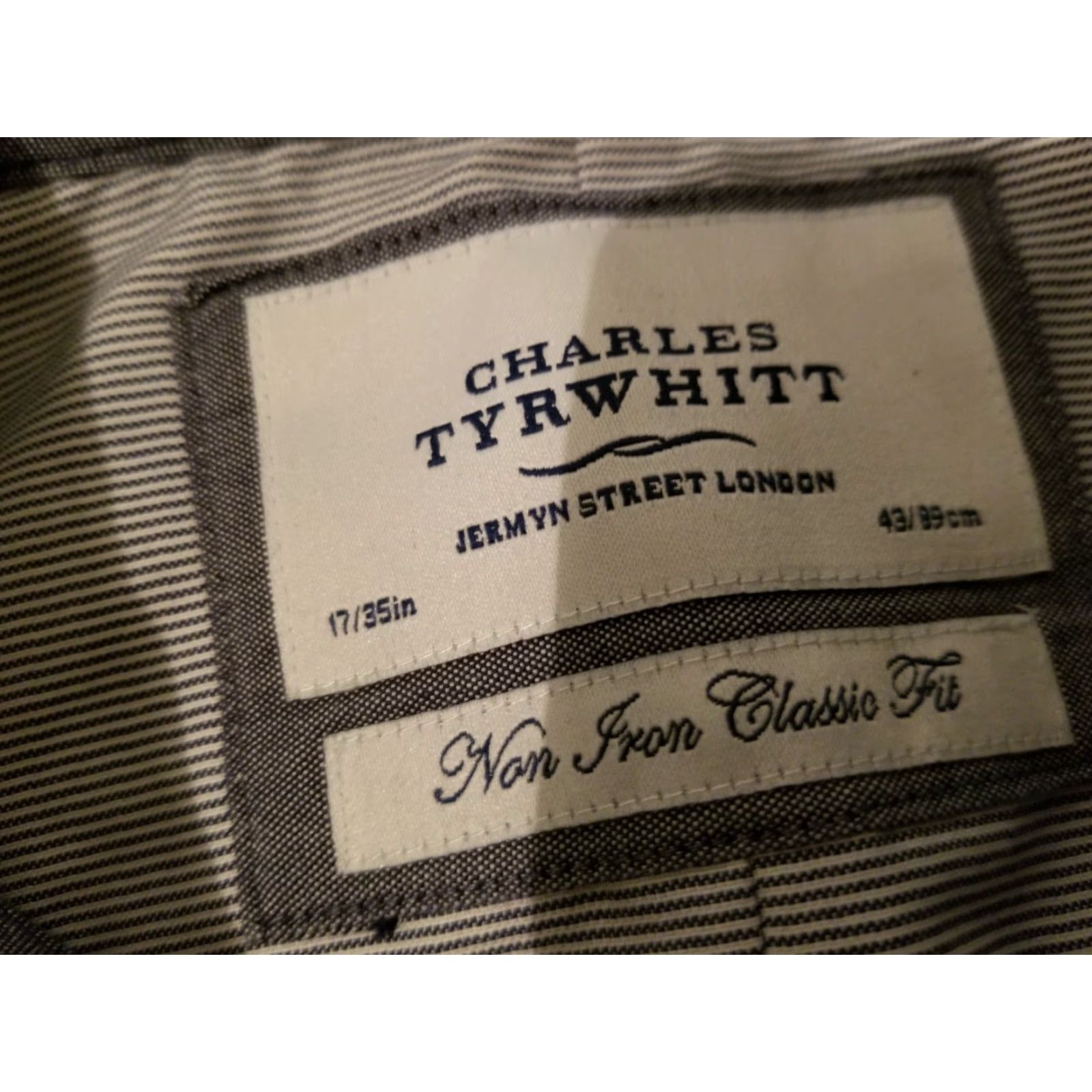Charles Tyrwhitt Mens Charles Tyrwhitt Dress Shirt 17 35 Gray Stripes Button Cotton Shirt Mens Regular Color Gray Size 46R - 3 Thumbnail