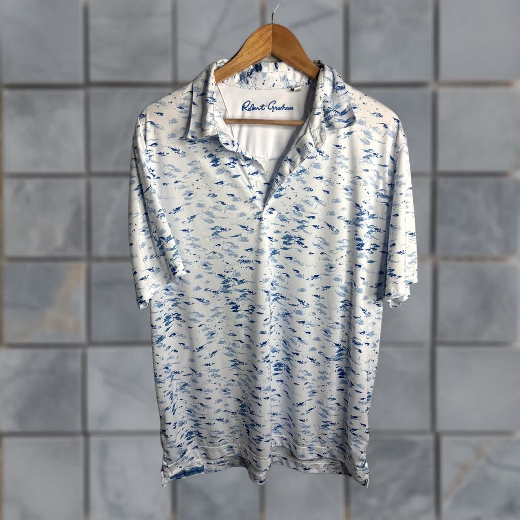 Robert Graham Robert Graham Polo Shirt Mens XL White Graphic Print Golf Nautical Fish Skull Collared Short Sleeve Classic Pattern Boys Womens Men Size US XL / EU 56 / 4 - 1 Thumbnail
