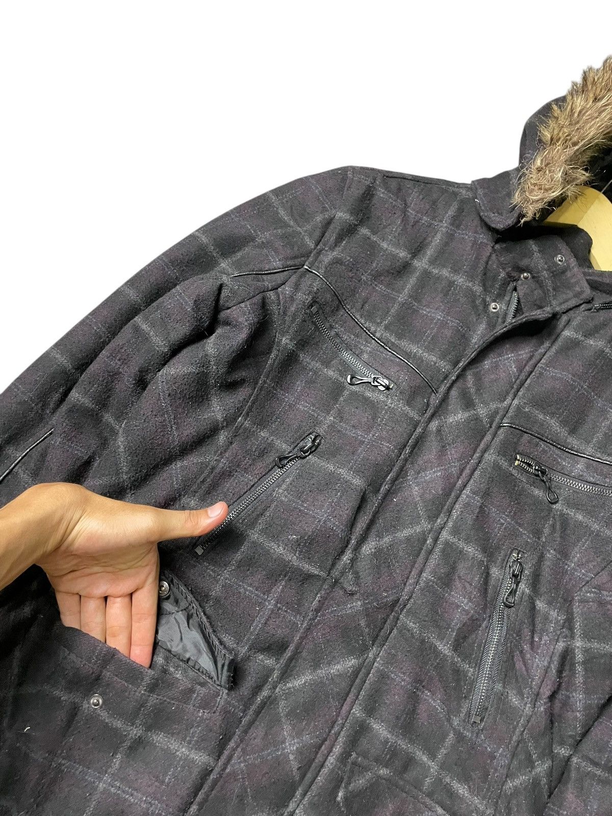 In The Attic × Japanese Brand × Vintage In The Attic Checkered Faux Fur Hooded Coat (107) Size US L / EU 52-54 / 3 - 5 Thumbnail