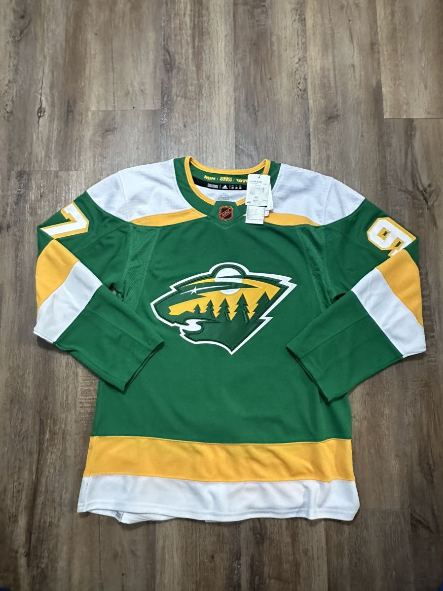 image of Adidas Minnesota Wild Kaprizov Jersey in Green, Men's (Size Small)