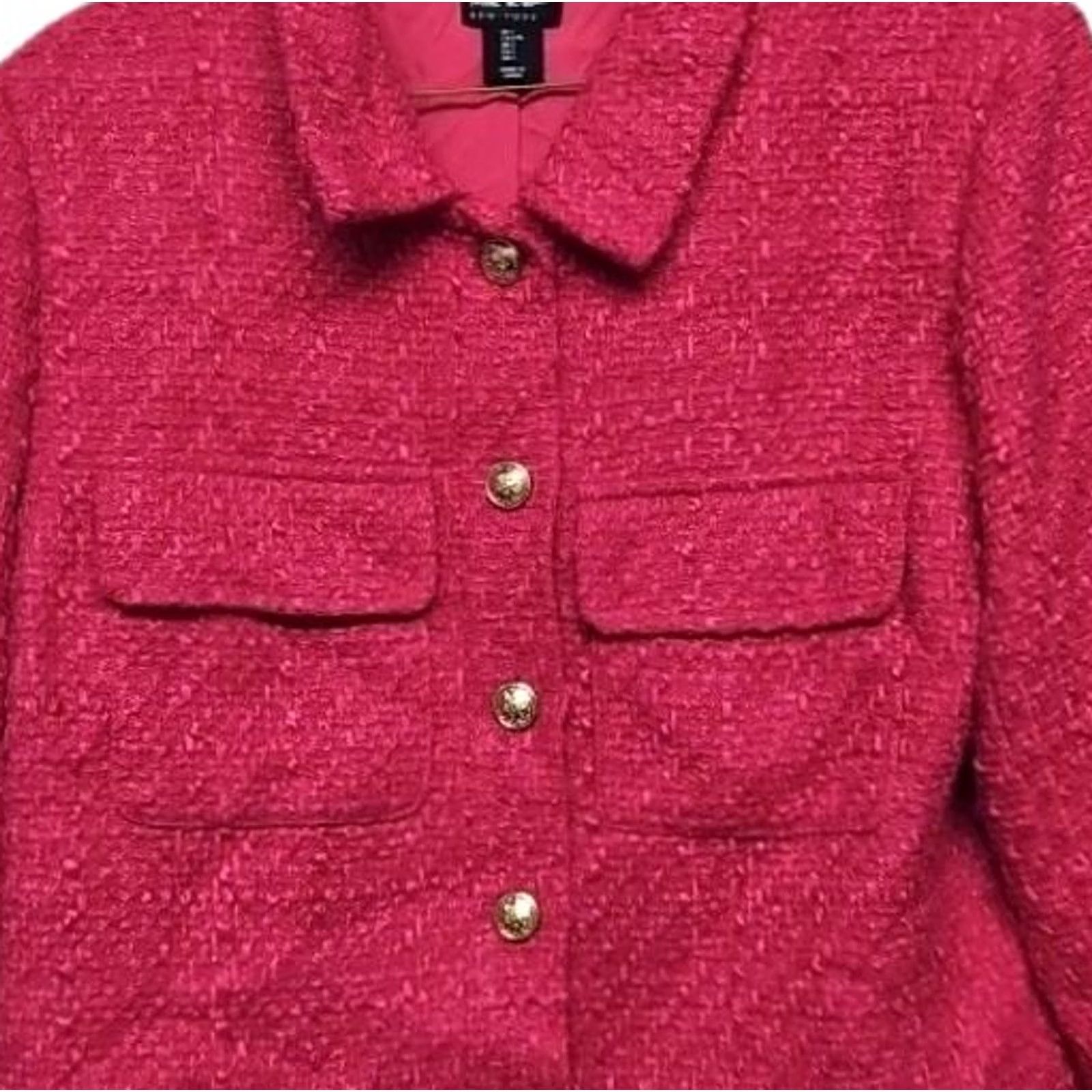 Nicole Miller Nicole Miller New York Women’s Large Pink Tweed Jacket Cropped Blazer Designer Size L / US 10 / IT 46 - 2 Thumbnail