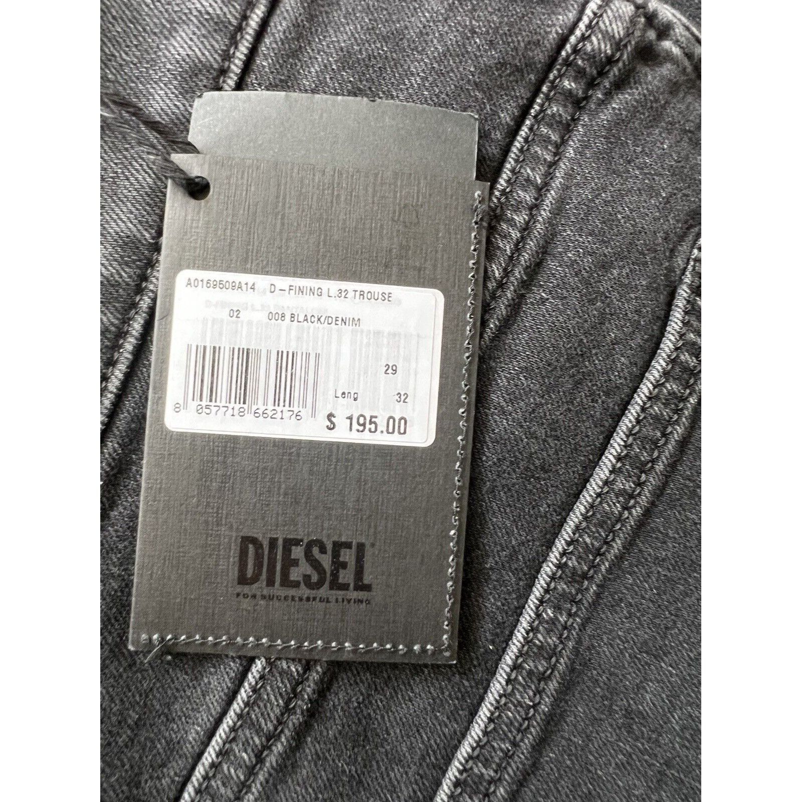 Diesel Diesel Mens D-Fining Tapered Jeans 09A14 Black Size 29/32 Size US 29 - 8 Thumbnail