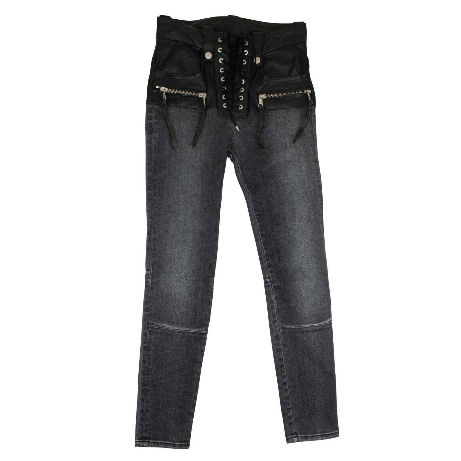image of Unravel Project Black Stonewash Lace Up Skinny Jean Pants Size 26, Women's