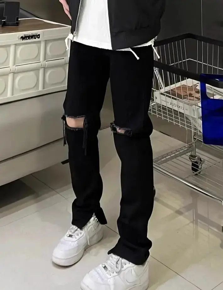 Japanese Brand Straight side zipper distressed jeans Size US 30 / EU 46 - 4 Thumbnail