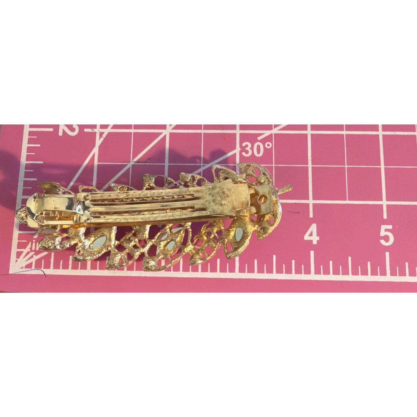 Other Gold Tone Leaf Hair Clip Barrette Pink Rhinestones Tight Spr Size ONE SIZE - 5 Thumbnail