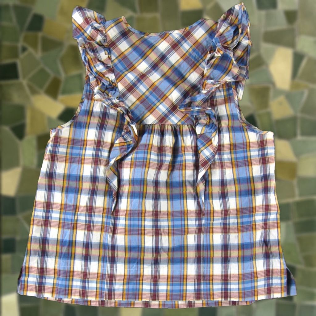 J.Crew J.Crew 100% Cotton Plaid Sleeveless Blouse Woman 4 Orange Ruffle Tank Shirt Size S / US 4 / IT 40 - 1 Thumbnail