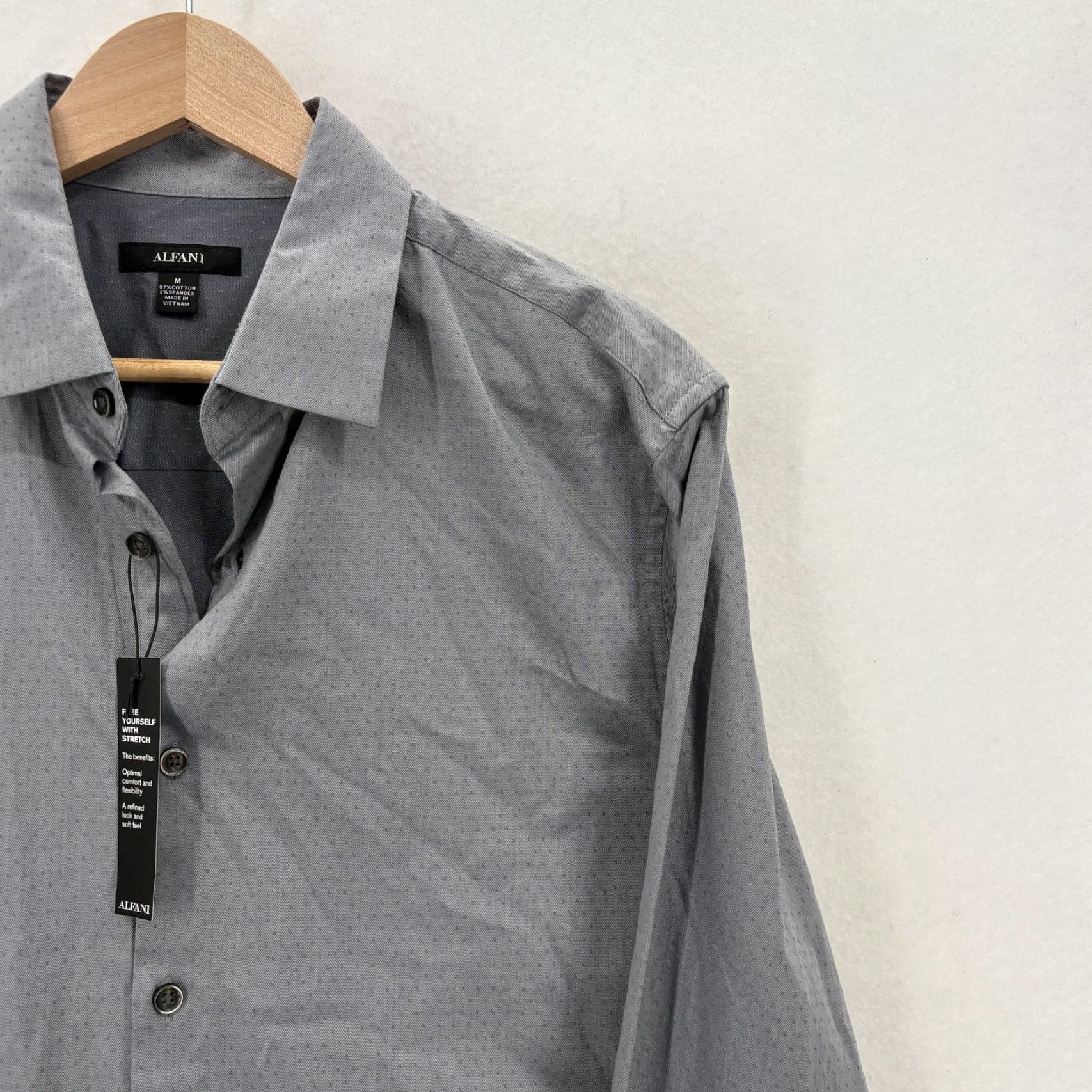 Alfani Alfani Dress Shirt Mens M Gray Geometric Stretch Long Sleeve Modern NWT Size 40R - 2 Thumbnail