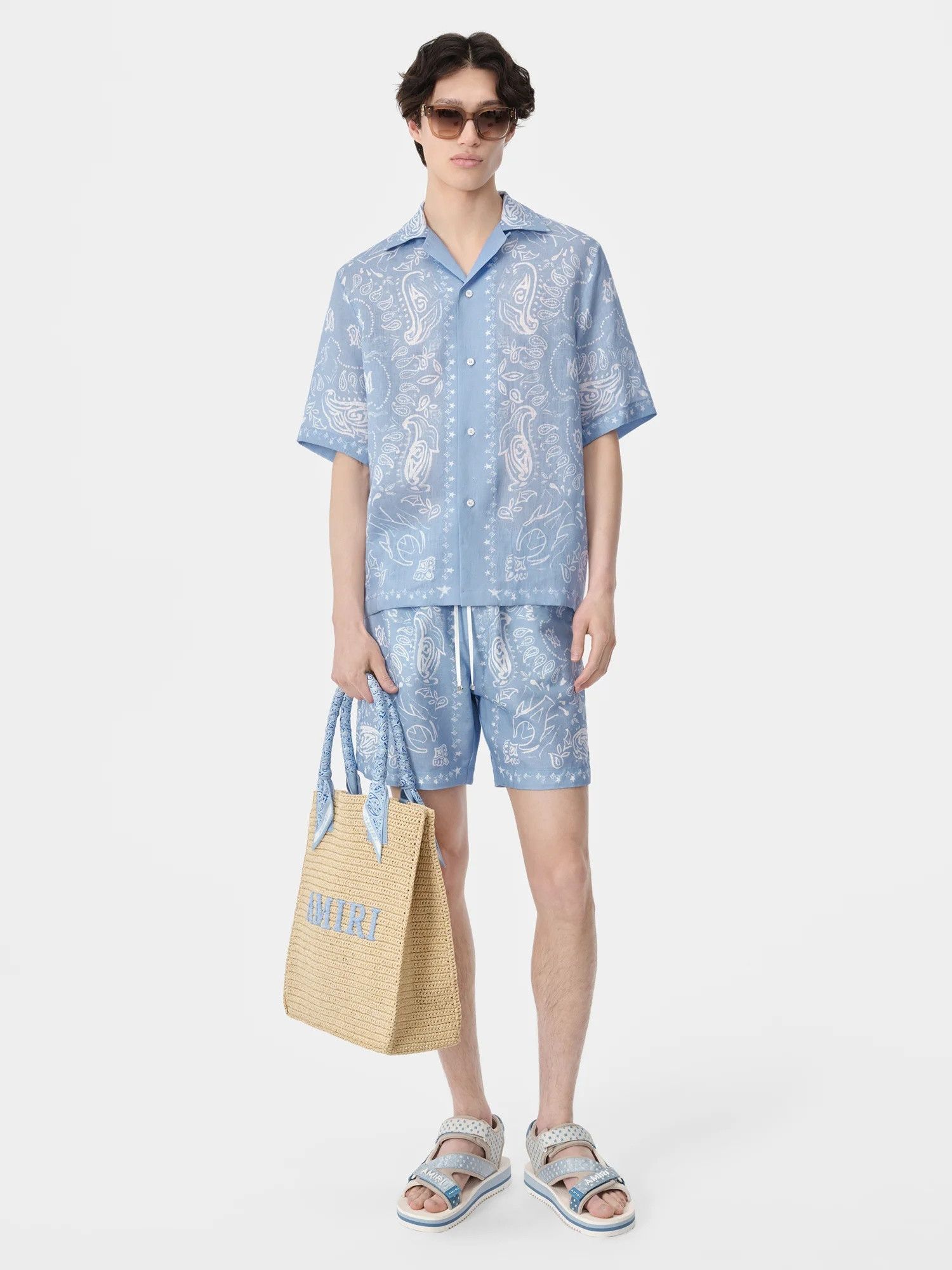 Amiri o1orln1025 Bandana Watercolor Camp Shirt in Blue/White Size US XL / EU 56 / 4 - 2 Thumbnail