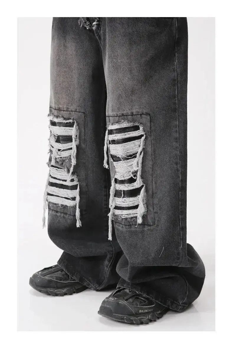 Japanese Brand Holey Baggy Retro Hip Hop Jeans Pants Y2k Casual Loose 90’s Size US 32 / EU 48 - 3 Thumbnail