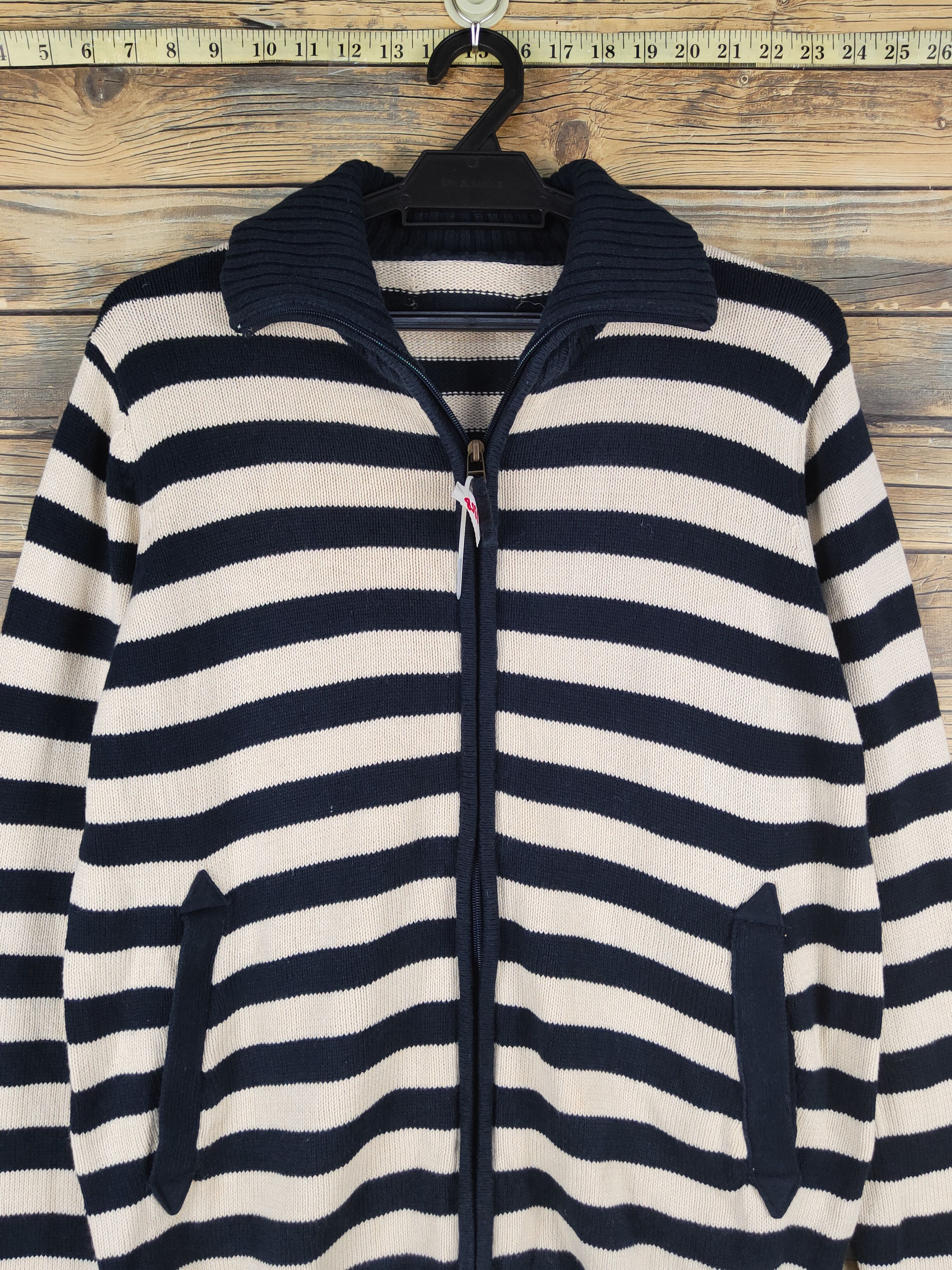 Homespun Knitwear × Japanese Brand × Vintage Inditex Navy Cream Stripe Knitwear Sweaters #W1358 Size US M / EU 48-50 / 2 - 2 Thumbnail