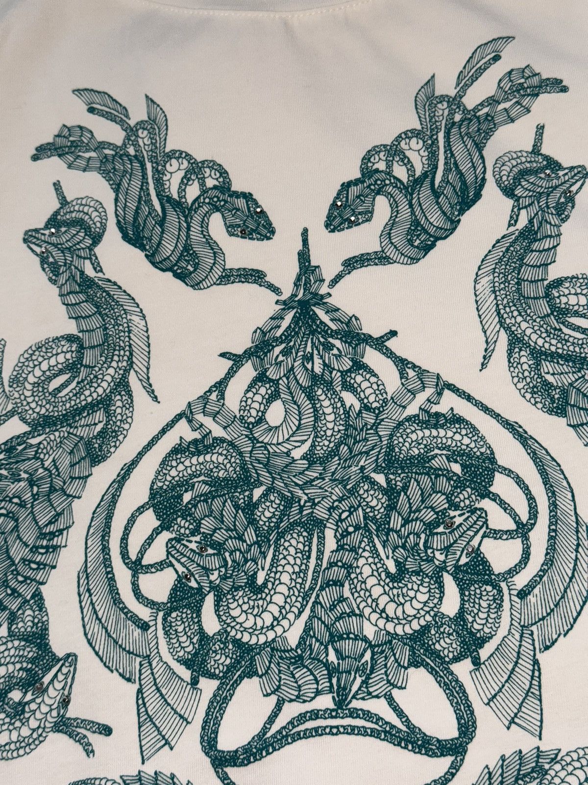 Designer × Just Cavalli × Roberto Cavalli Roberto Cavalli avant Garde rhinestones snakes print t-shirt Size L / US 10 / IT 46 - 4 Thumbnail