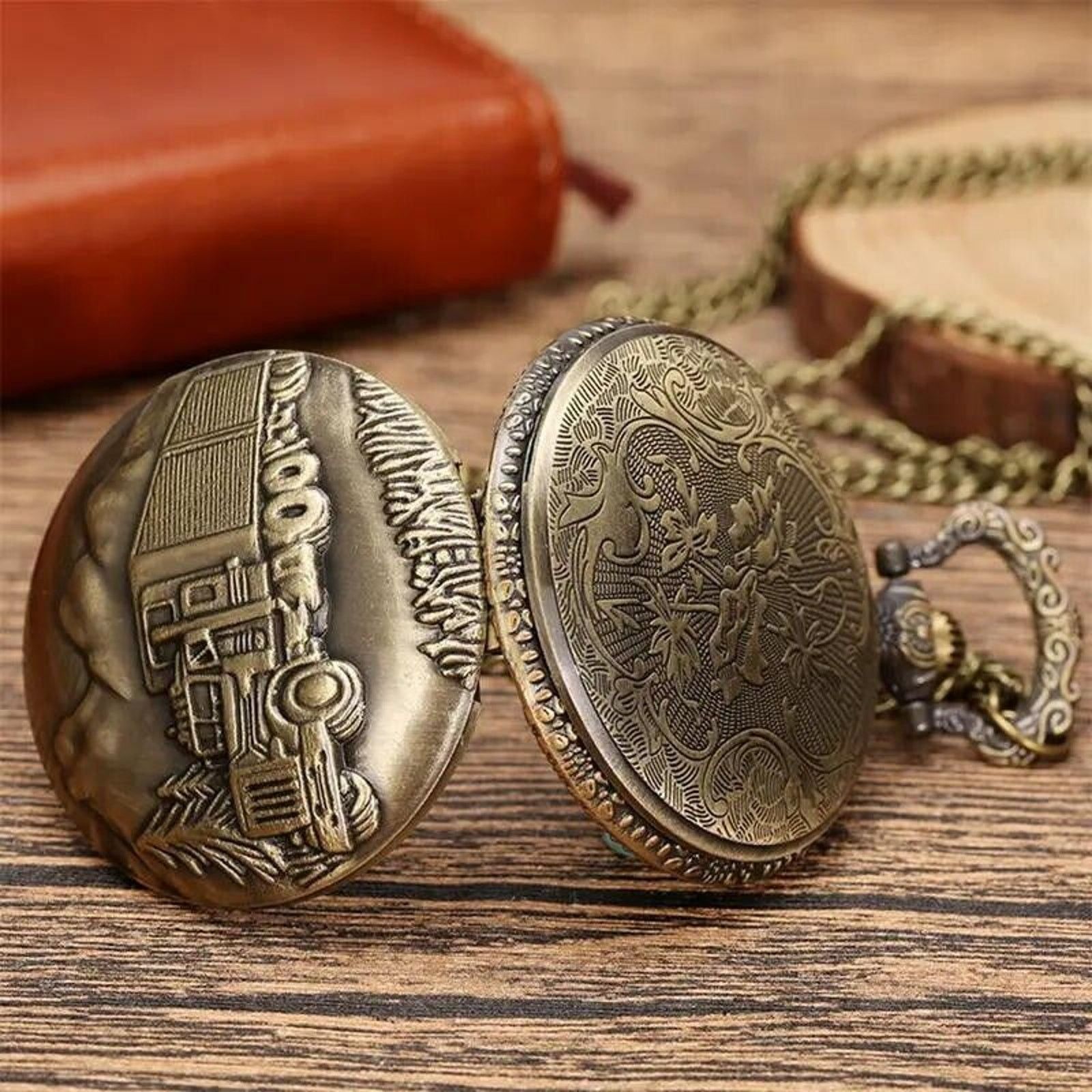 Other Pocket Watch & Chain • Semi Truck • Trucker • Aged Bronze Size ONE SIZE - 4 Thumbnail